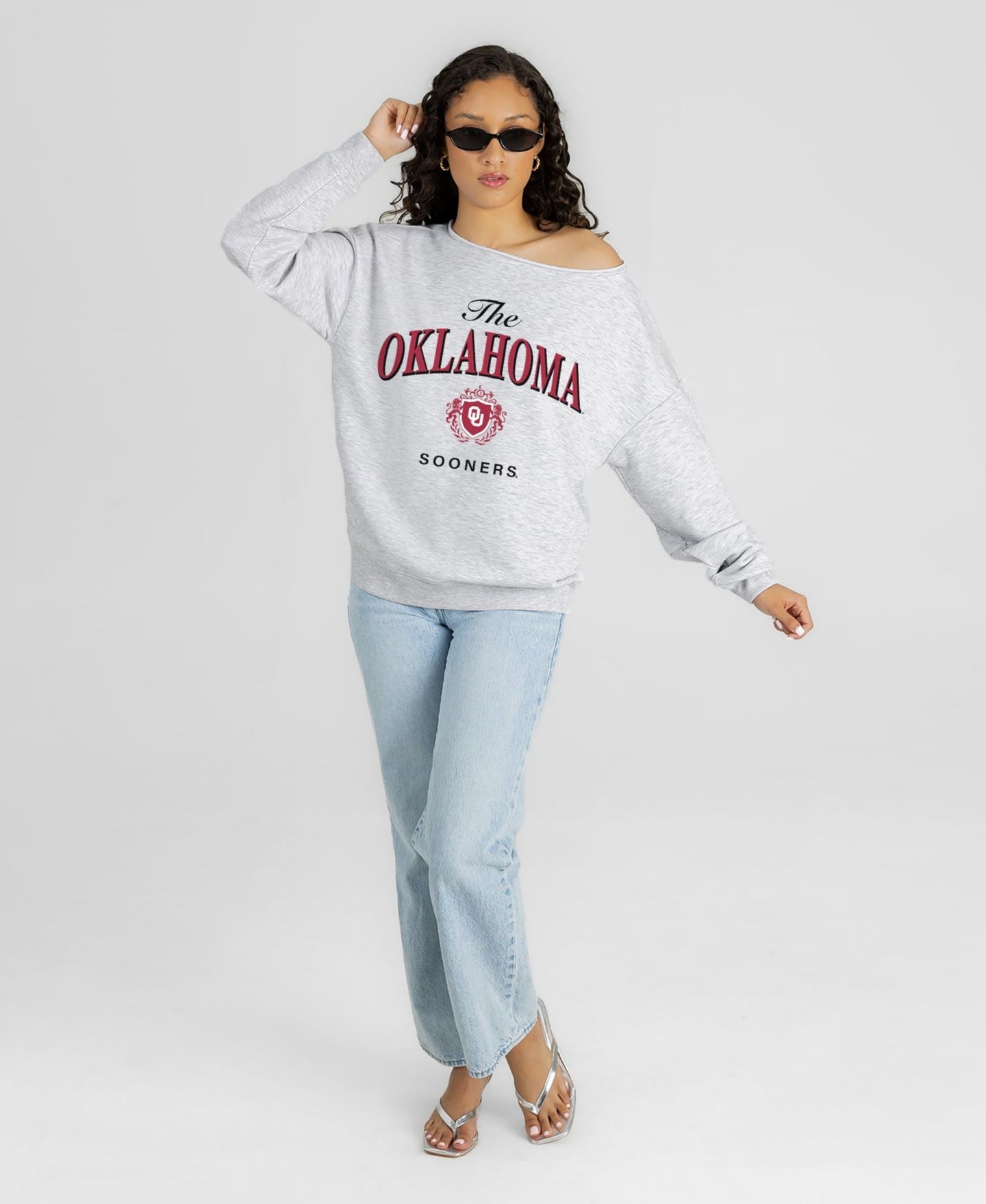 Женская толстовка Gameday Couture Ash Oklahoma Sooners Offsides Energy Off-Shoulder — фото 3