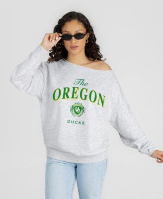 Women's Ash Oregon Ducks Offsides Energy Off-Shoulder Sweatshirt