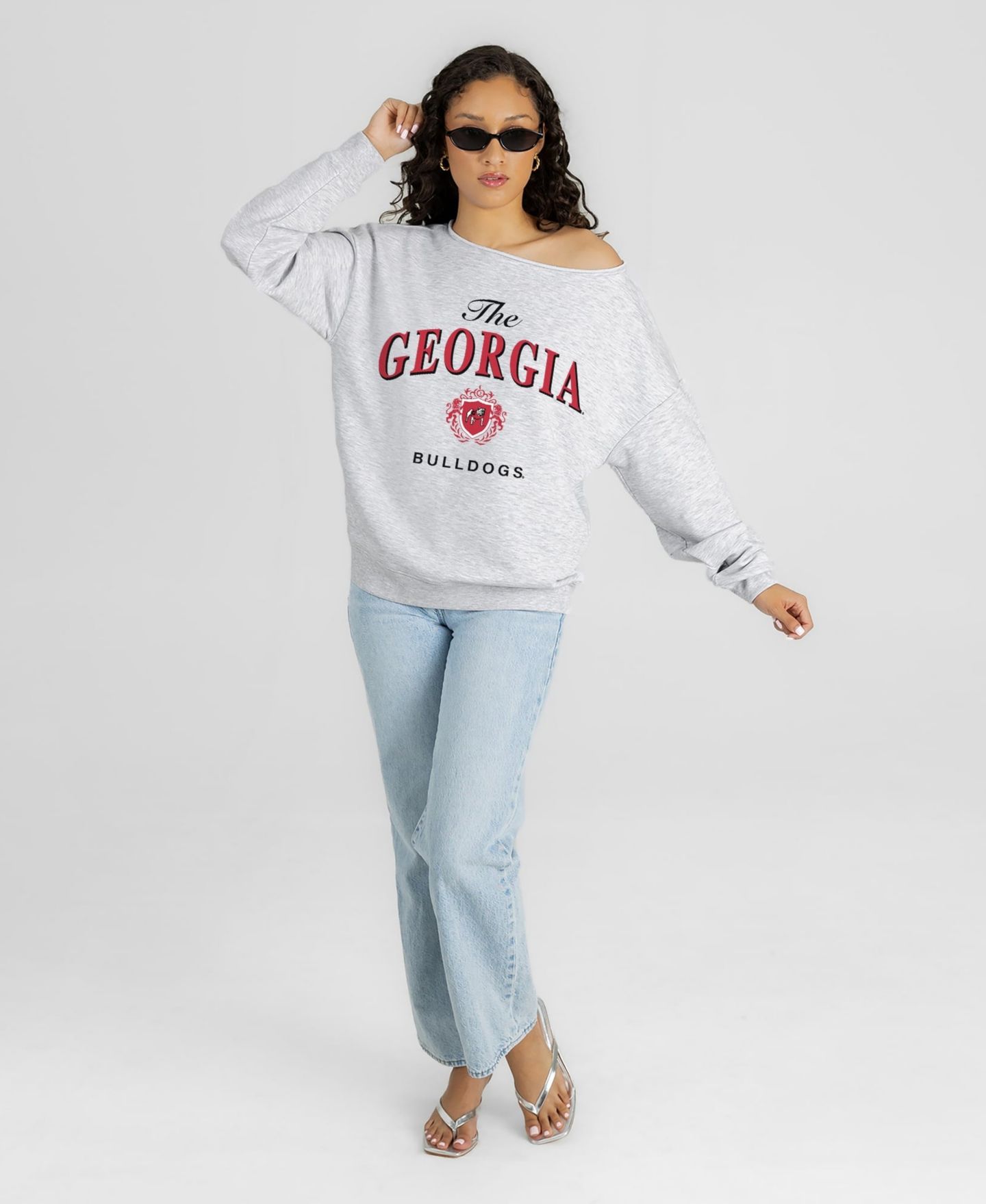 Женская толстовка Gameday Couture Ash Georgia Bulldogs Offsides Energy Off-Shoulder — фото 4