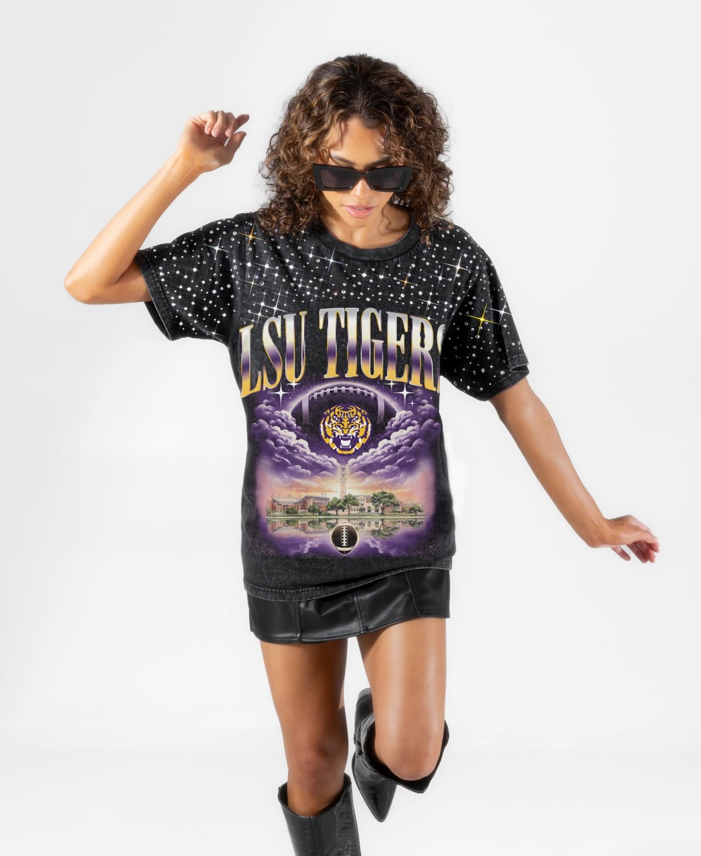 Женская футболка Gameday Couture Black LSU Tigers Sky's the Limit Washed Micro Rhinestone — фото 3