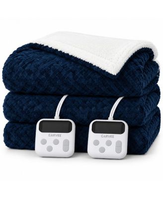 10 Heat Levels, 1-10H Auto-Off, Dual LCD Controllers, Plaid Jacquard Fleece Queen Heated Blanket
