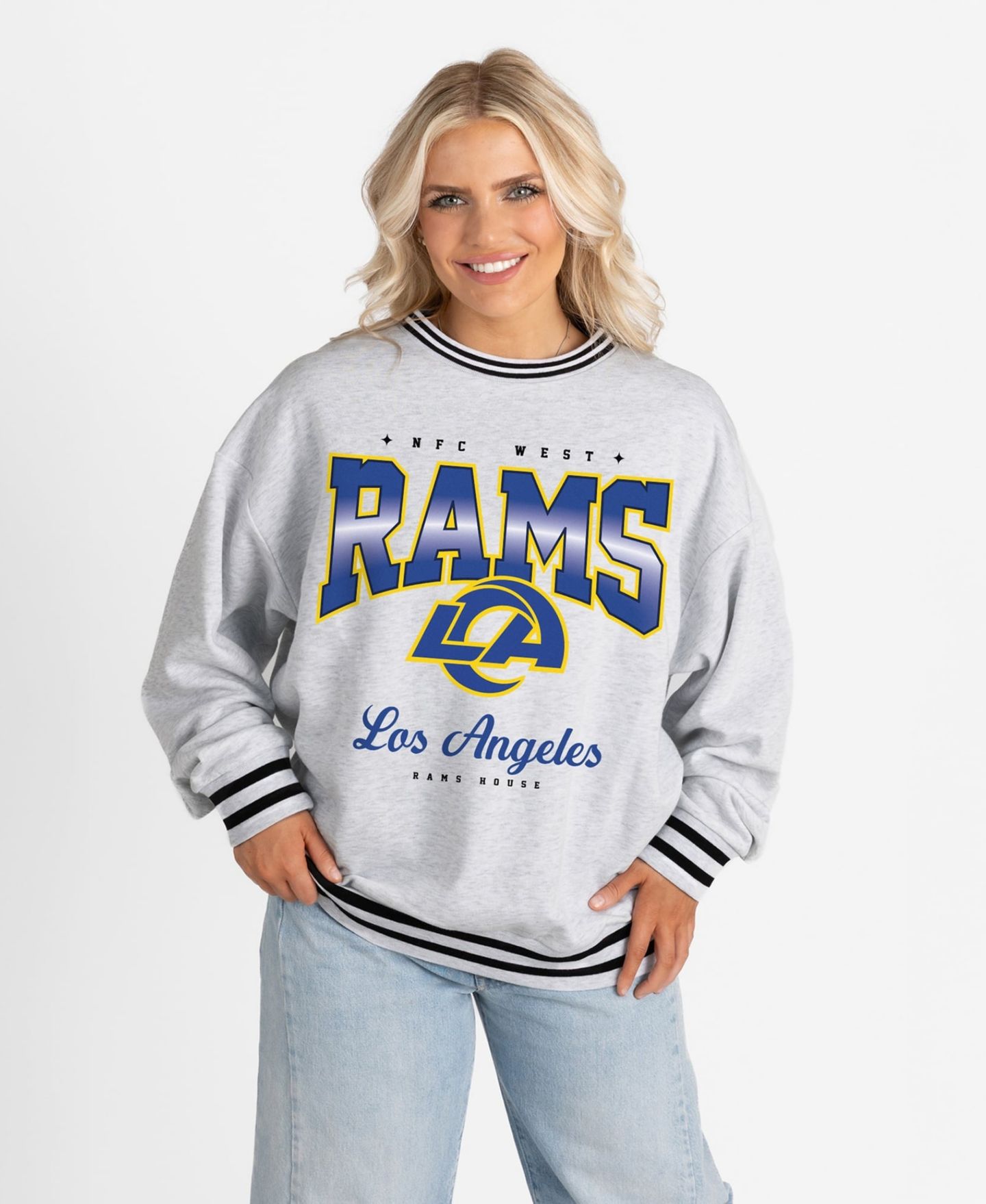 Женская толстовка Gameday Couture Ash Los Angeles Rams Oversized Gridiron Drive Ringer — фото 1