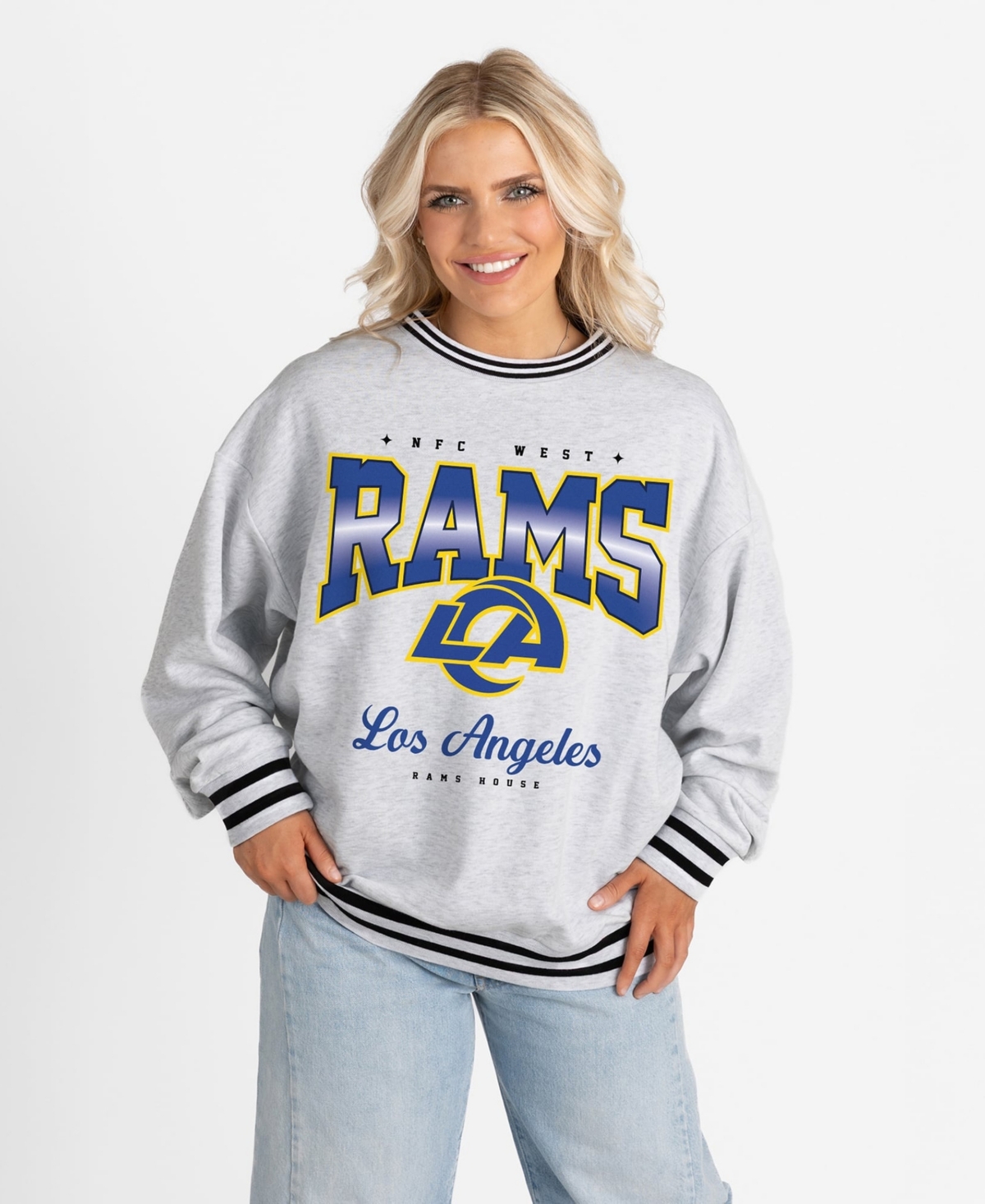 Gameday Couture Women's Ash Los Angeles Rams Oversized Gridiron Drive Ringer Sweatshirt - Ash