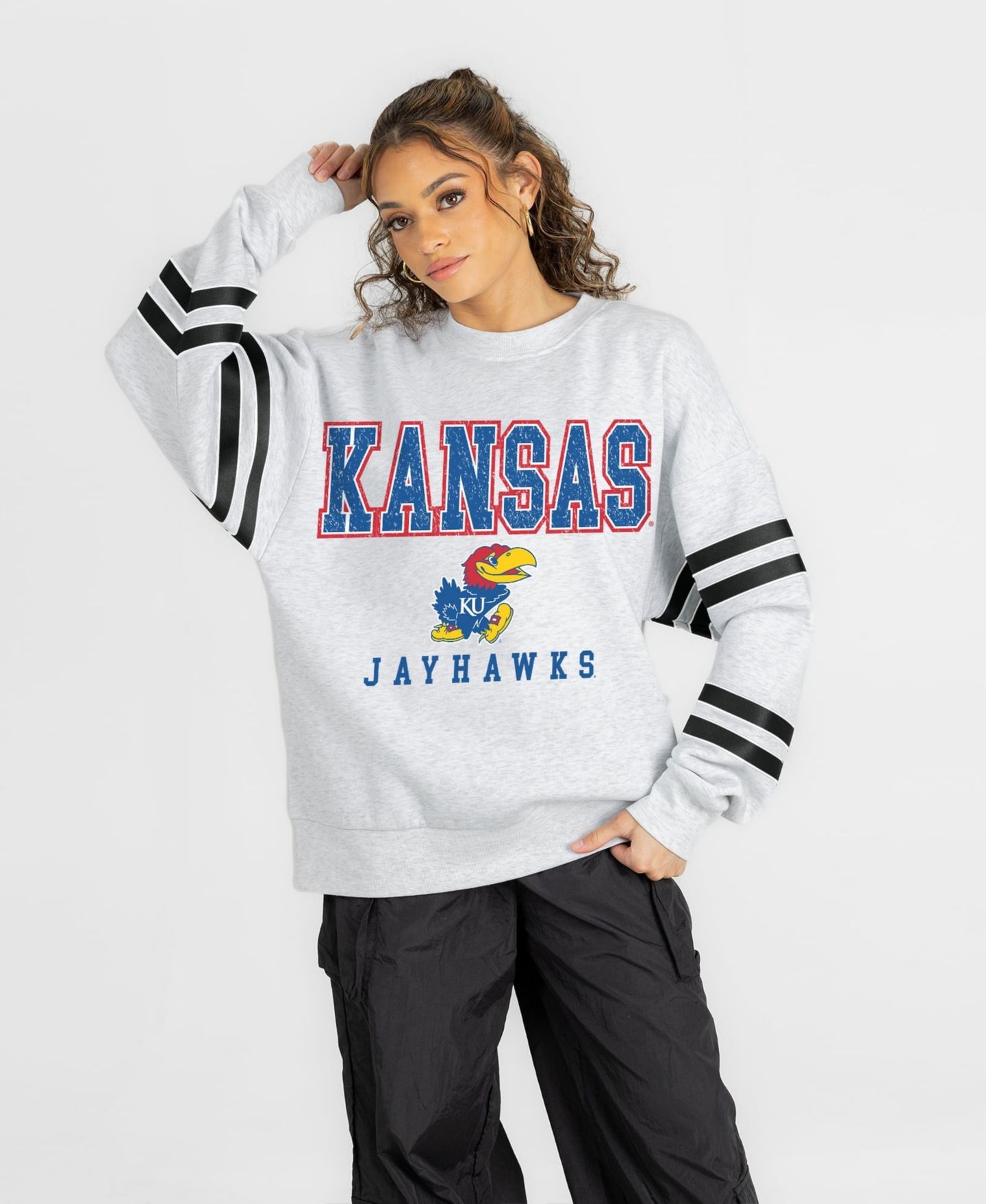 Женская толстовка Gameday Couture Ash Kansas Jayhawks Stadium Stripes Oversized Fleece — фото 4