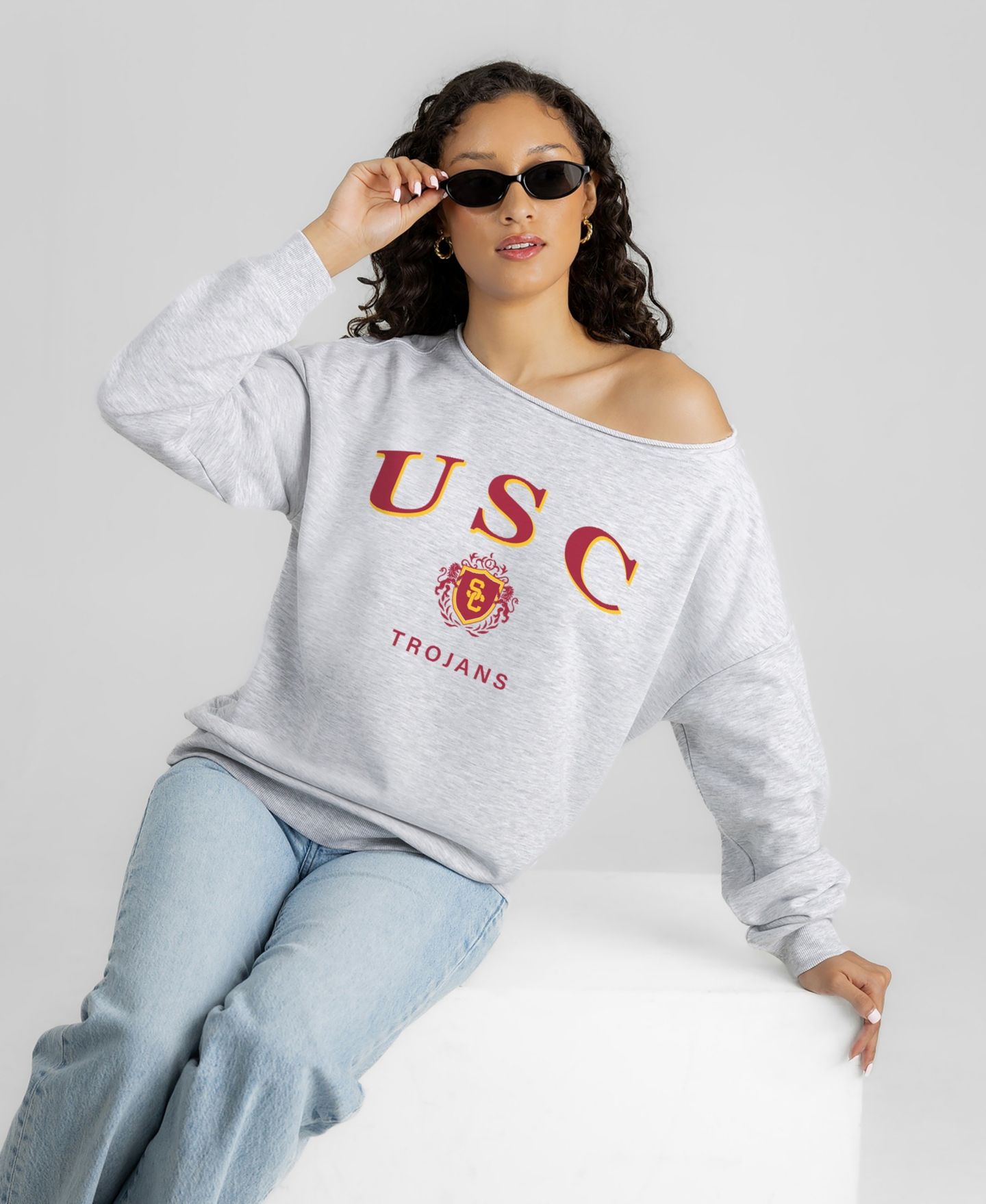 Женская толстовка Gameday Couture Ash USC Trojans Offsides Energy Off-Shoulder — фото 5