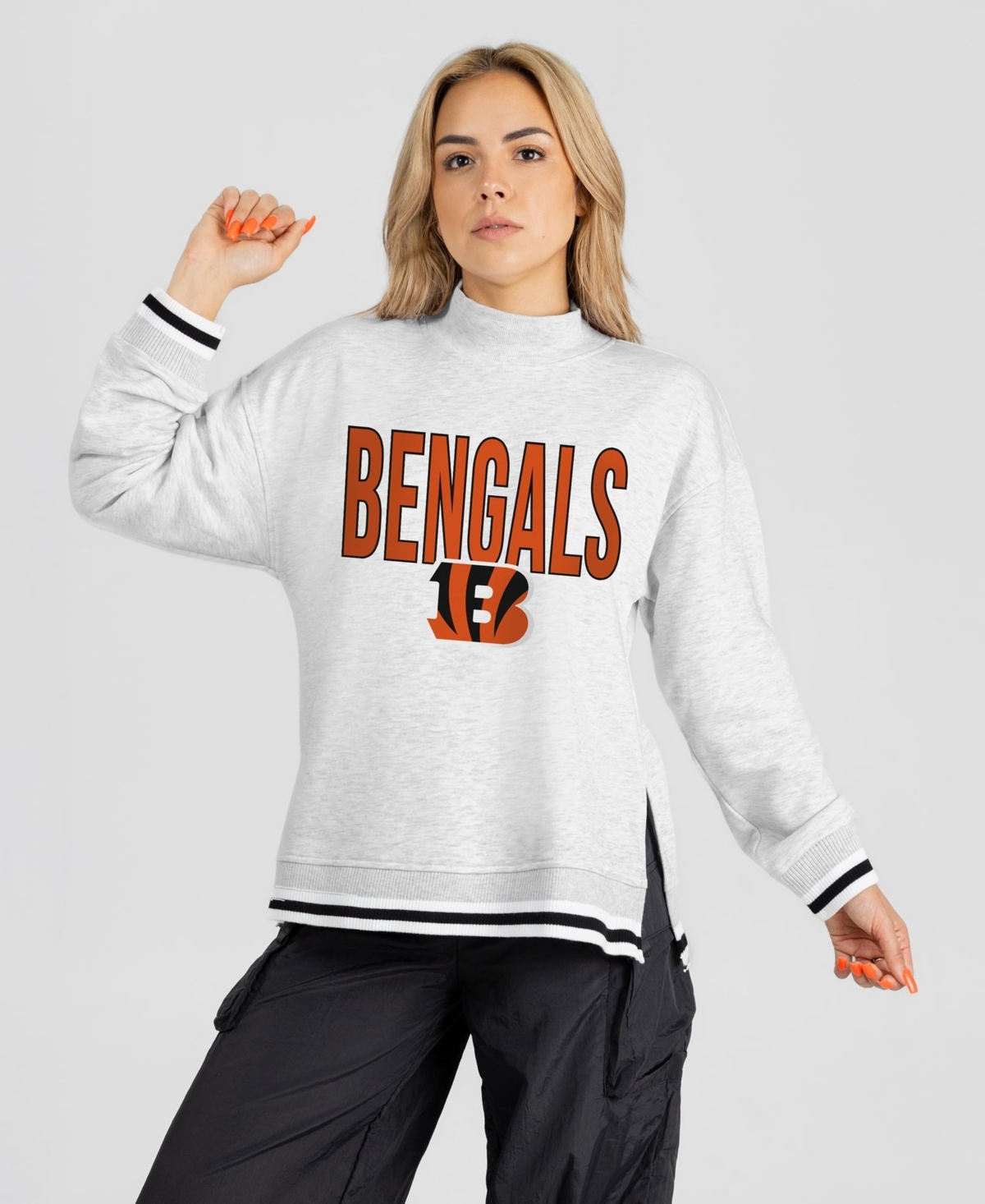 Gameday Couture Women's Ash Cincinnati Bengals Rally Point Contrast Stripe Mock Neck Sweatshirt - Ash