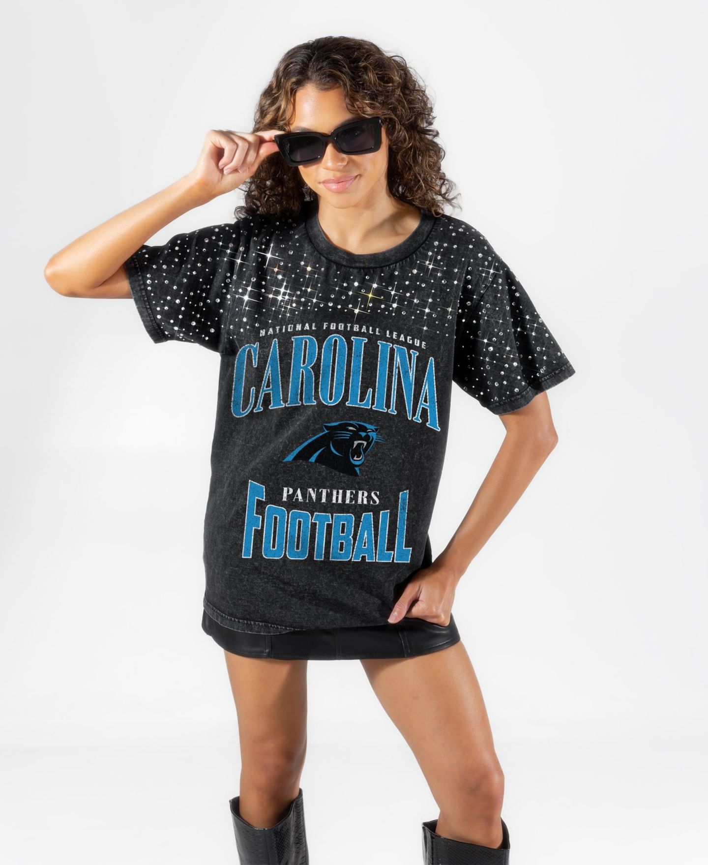 Женская футболка Gameday Couture Black Carolina Panthers In the Zone Washed Micro Rhinestone — фото 4