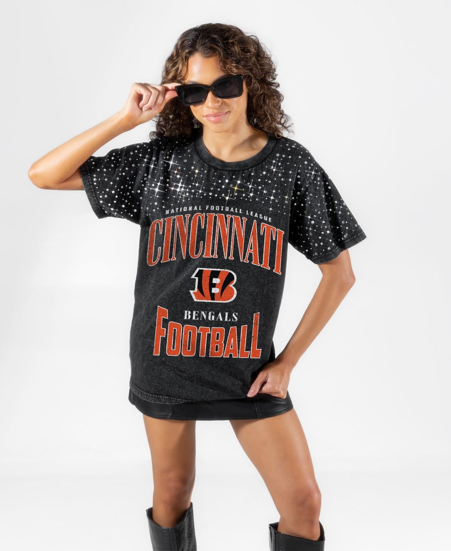Женская футболка Gameday Couture Black Cincinnati Bengals In the Zone Washed Micro Rhinestone — фото 4