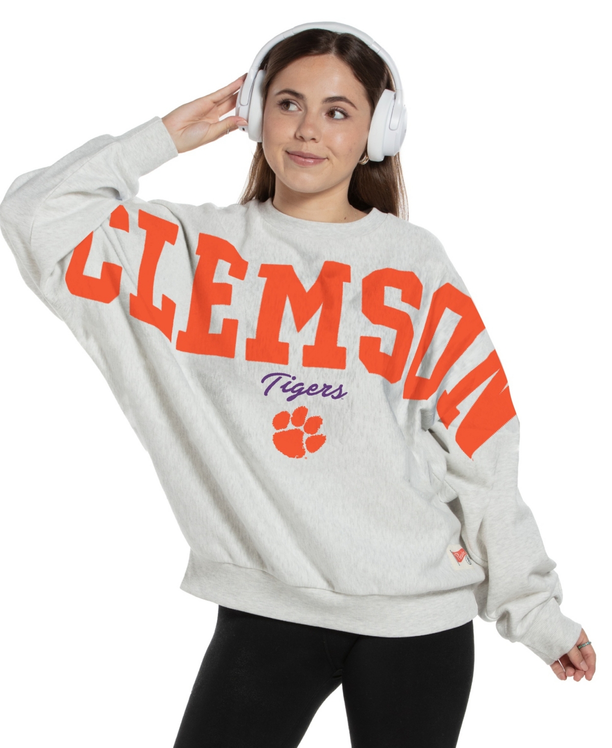 Pressbox Women's Heather Gray Clemson Tigers Flannigan Oversized Fleece Sweatshirt - Heather Gray