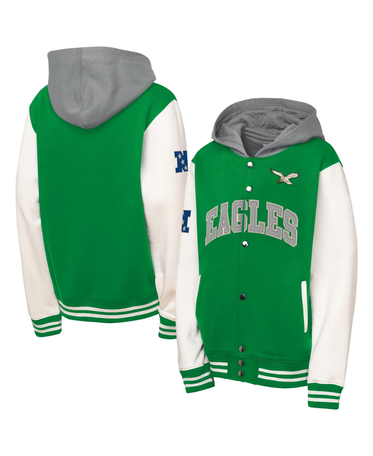 Mitchell & Ness Big Boys' and Girls' Kelly Green Philadelphia Eagles Court Side Fleece Full Snap Jacket - Kelly Green