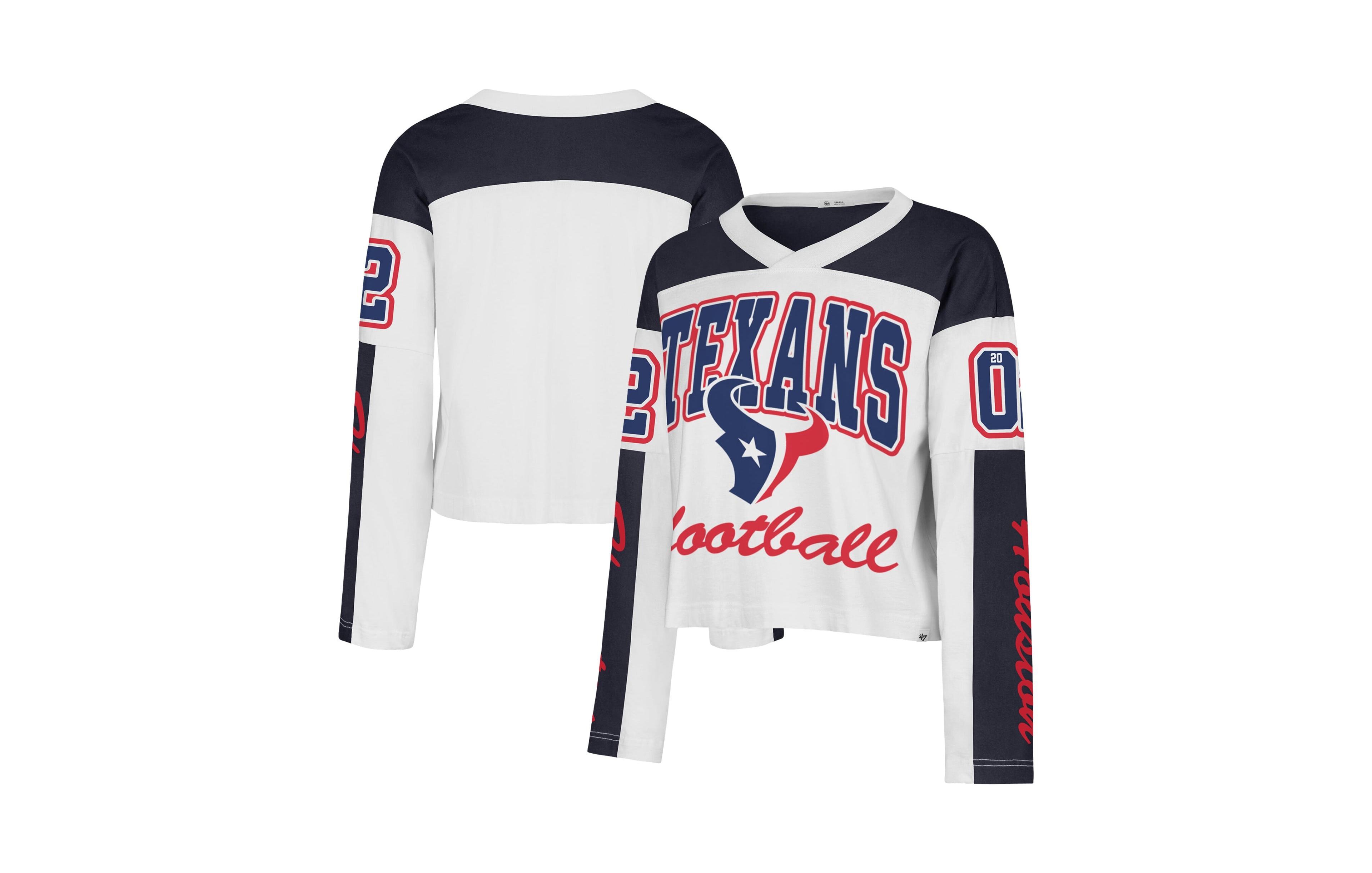 '47 Brand Women's White Houston Texans Exclamation Metro V-Neck Long-Sleeve Jersey