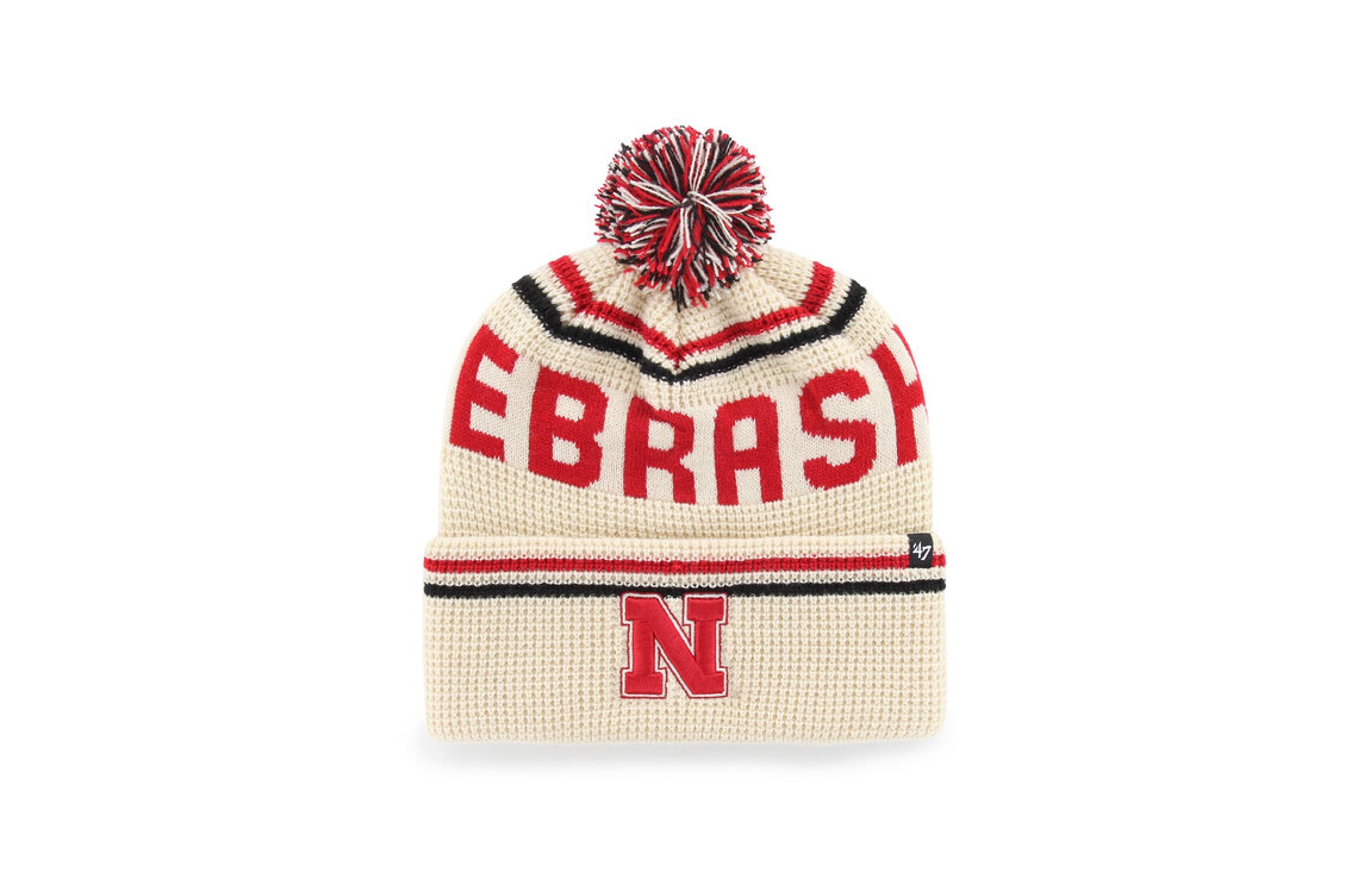 '47 Brand Men's and Women's Cream Nebraska Huskers Quattrle Waffle Cuffed Knit Pom Hat