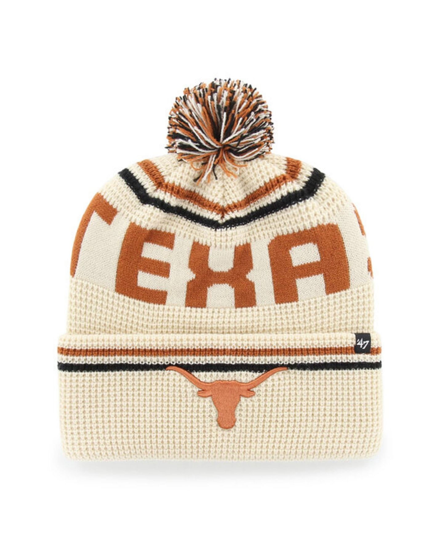 Головной убор '47 Brand Cream Texas Longhorns Quattrle Waffle Cuffed Knit Pom Hat — фото 1