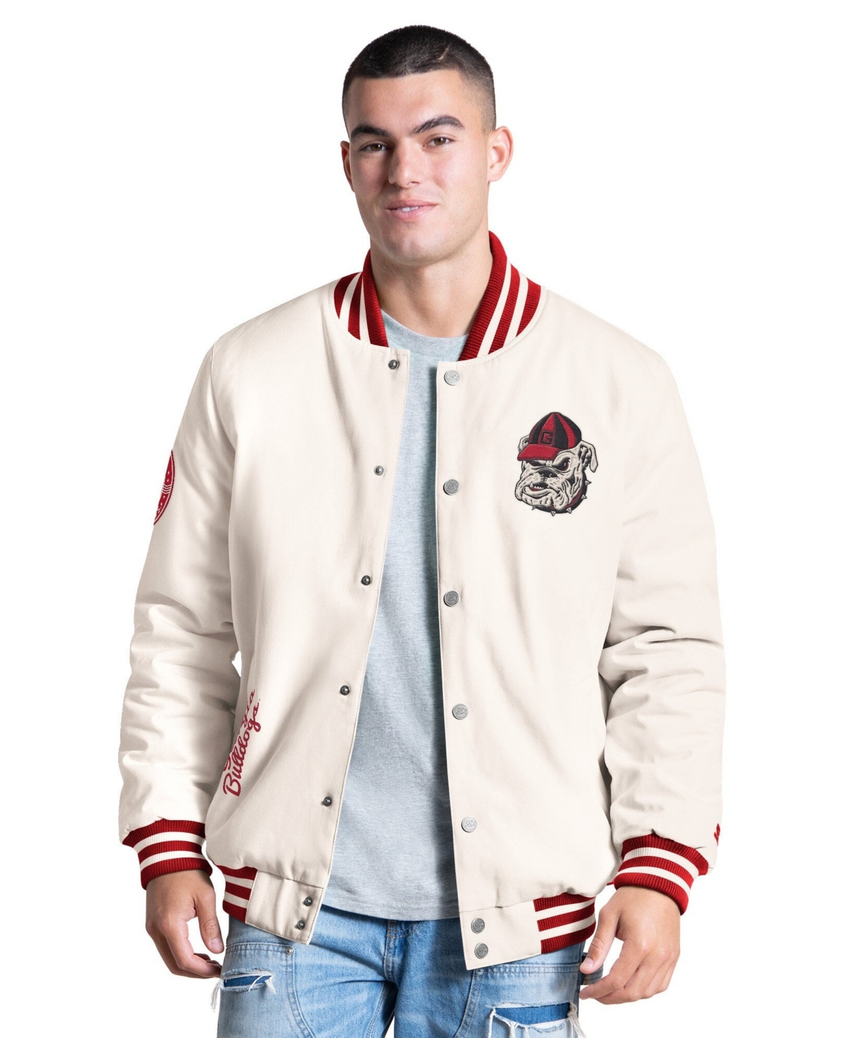 Starter Men's White Georgia Bulldogs Spectator Varsity Full Snap Jacket - White