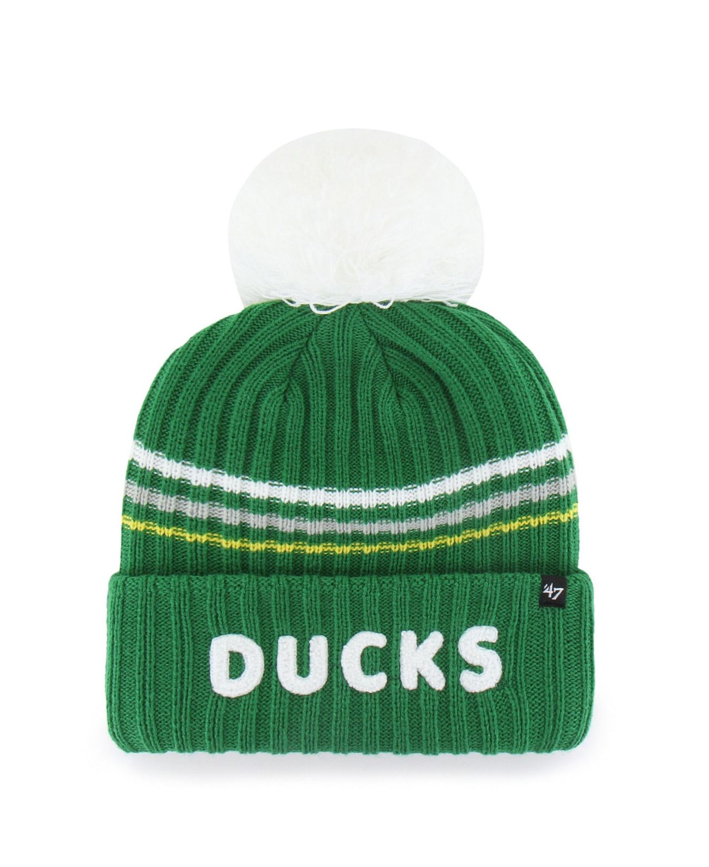 Женская шапка '47 Brand Green Oregon Ducks Seasonal Fuzzy Script Big Pom Knit Hat — фото 1