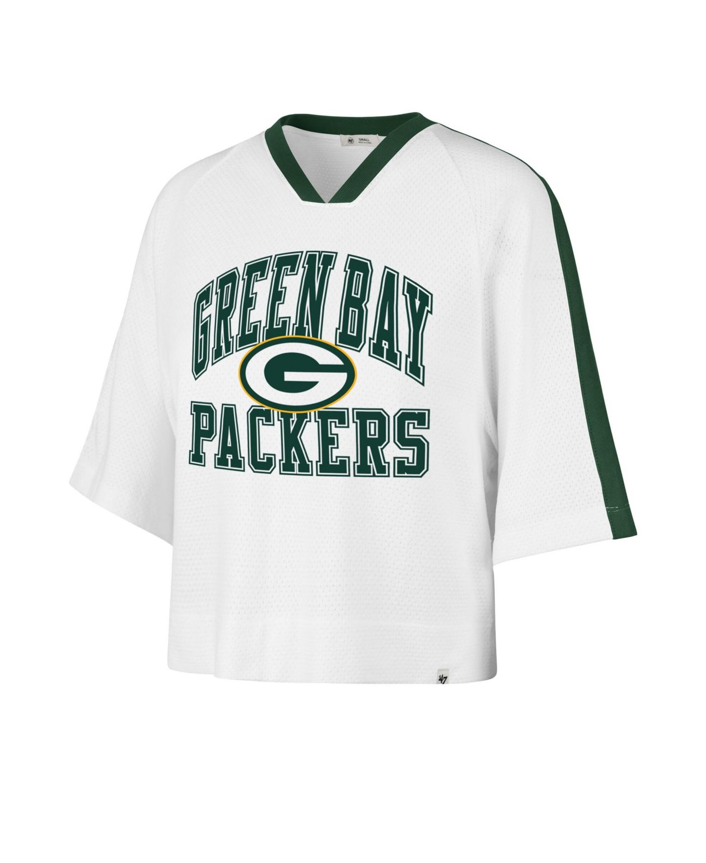 Женская футболка '47 Brand White Green Bay Packers Big Overarch Drop Needle Raglan V-Neck — фото 2
