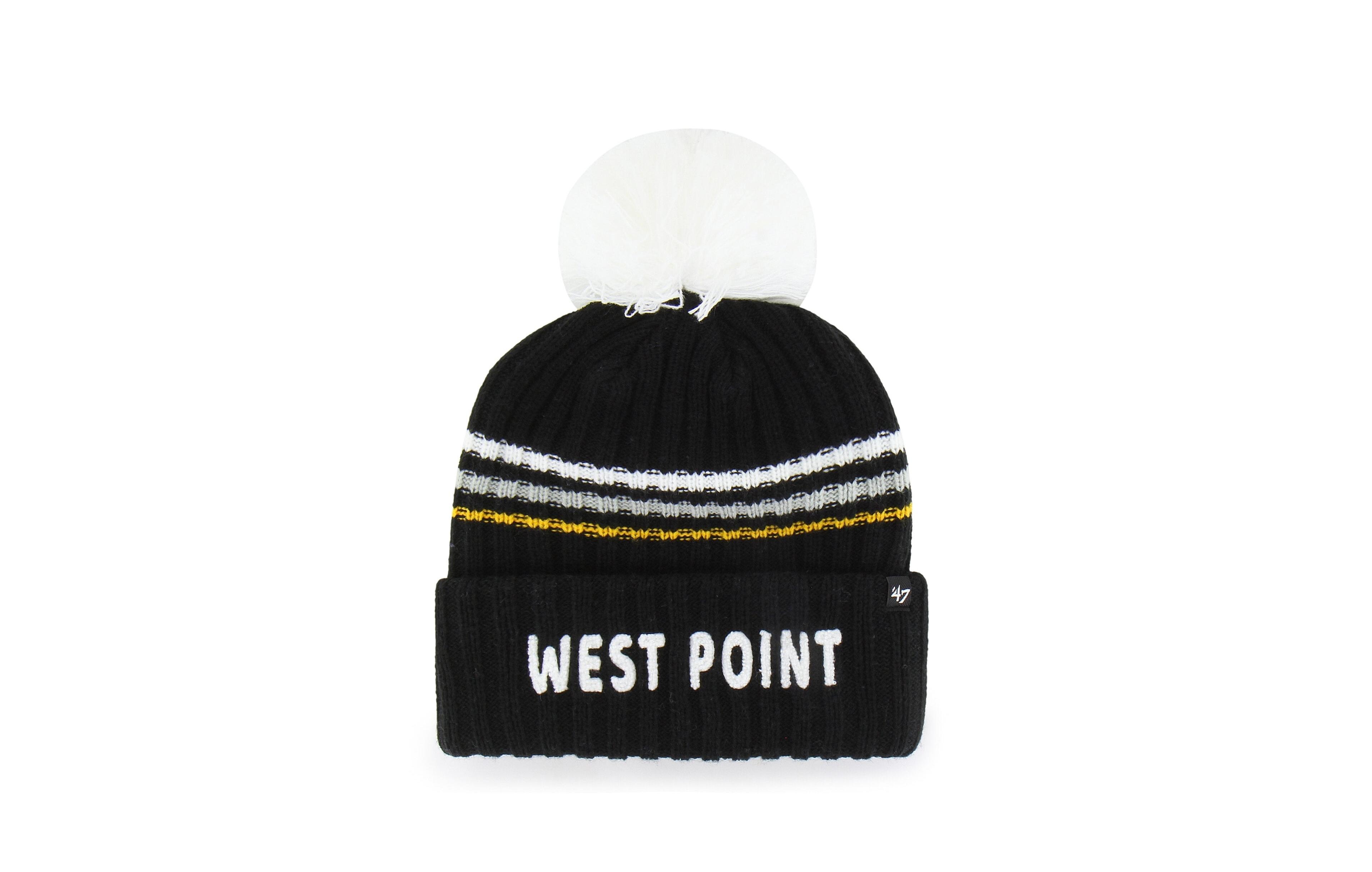 '47 Brand Women's Black Army Black Knights Seasonal Fuzzy Script Big Pom Knit Hat