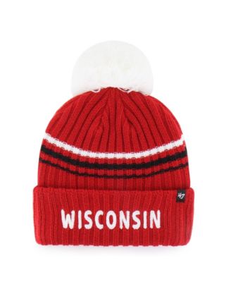 Women's Red Wisconsin Badgers Seasonal Fuzzy Script Big Pom Knit Hat