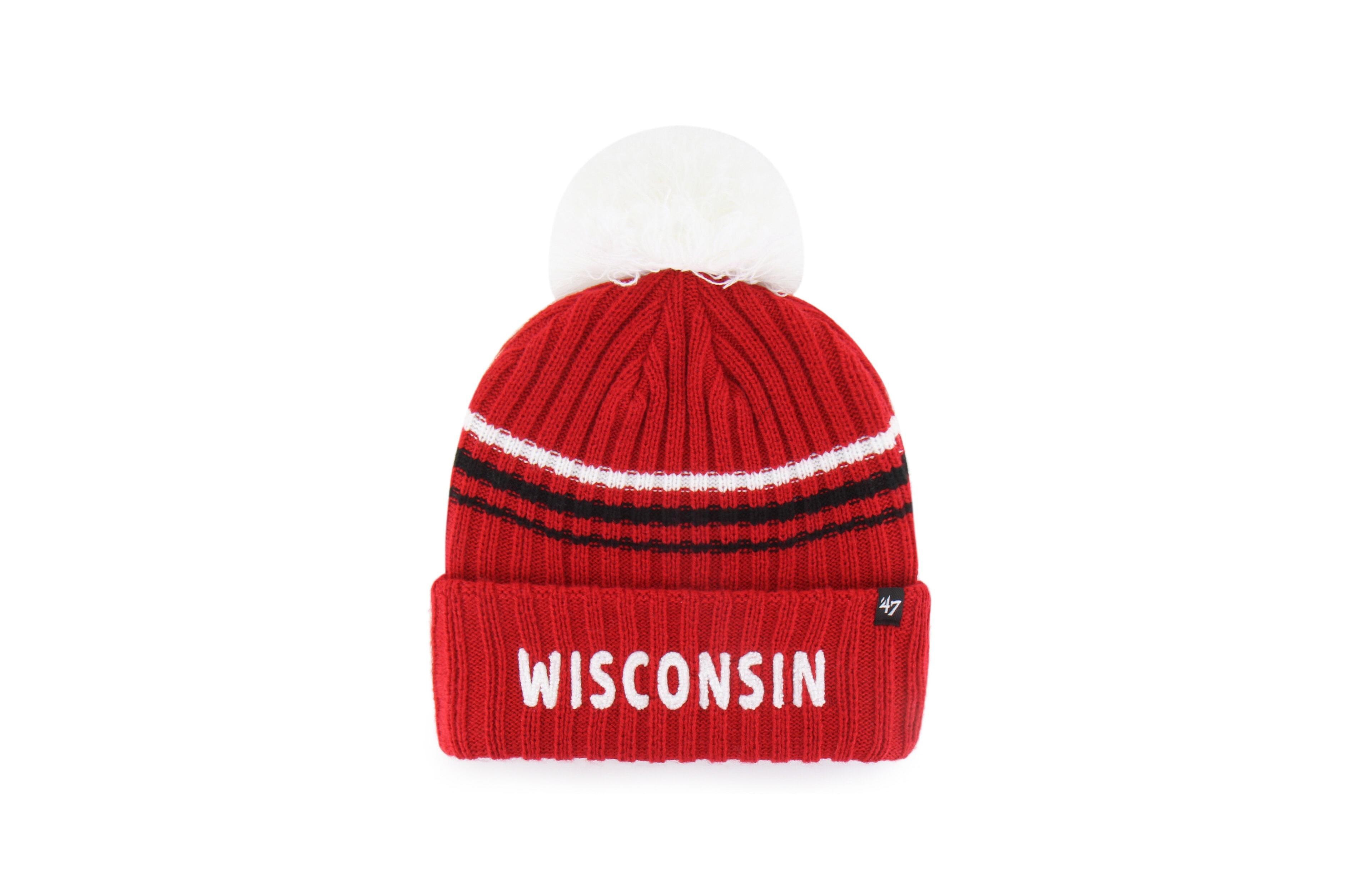 '47 Brand Women's Red Wisconsin Badgers Seasonal Fuzzy Script Big Pom Knit Hat
