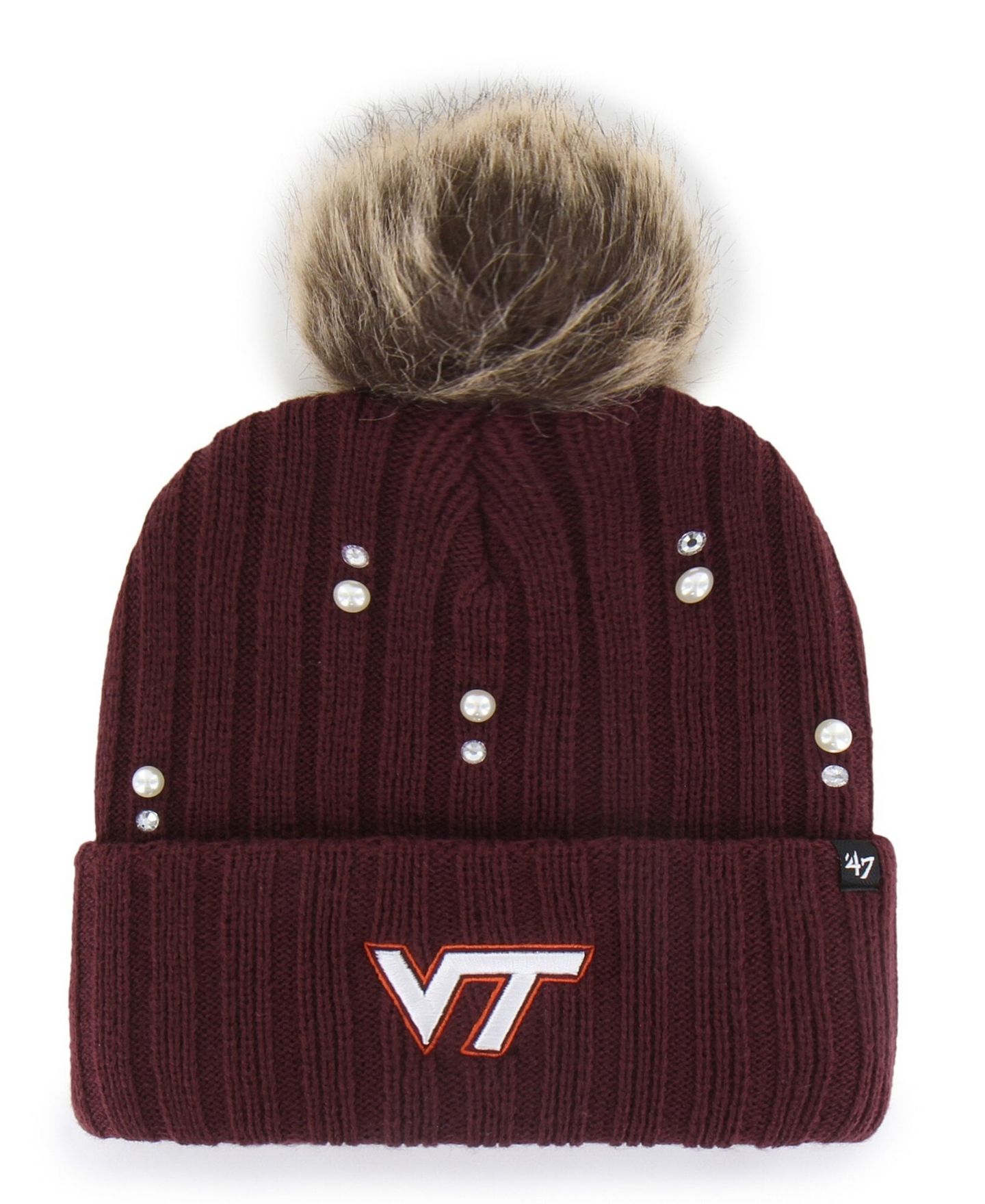 Женский головной убор '47 Brand Maroon Virginia Tech Hokies Imitation Pearl Faux Fur Knit Pom Hat — фото 1