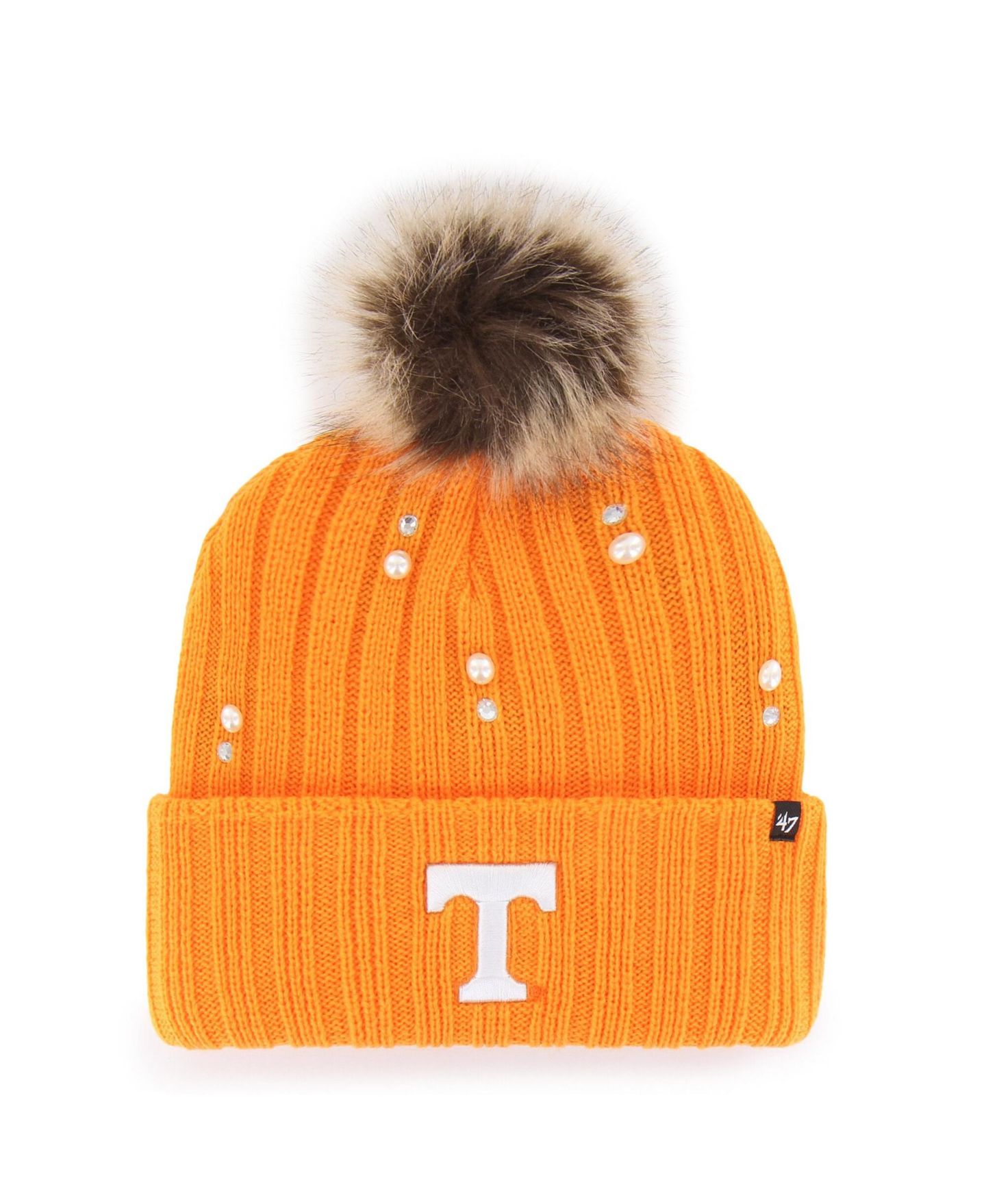 Женский головной убор '47 Brand Tennessee Orange Tennessee Volunteers Imitation Pearl Faux Fur Knit Pom Hat — фото 1