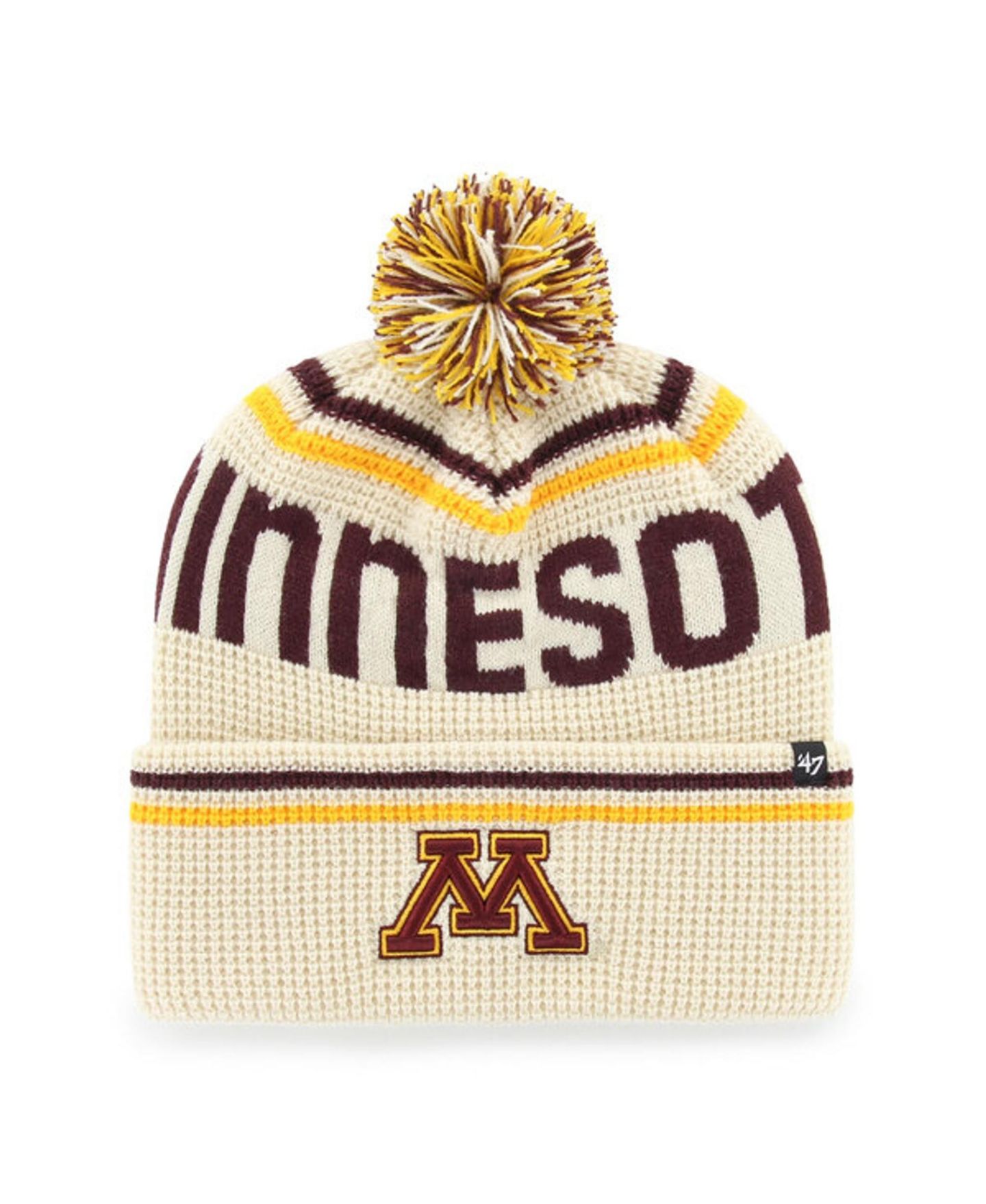 Головной убор '47 Brand Cream Minnesota Golden Gophers Quattrle Waffle Cuffed Knit Pom Hat — фото 1