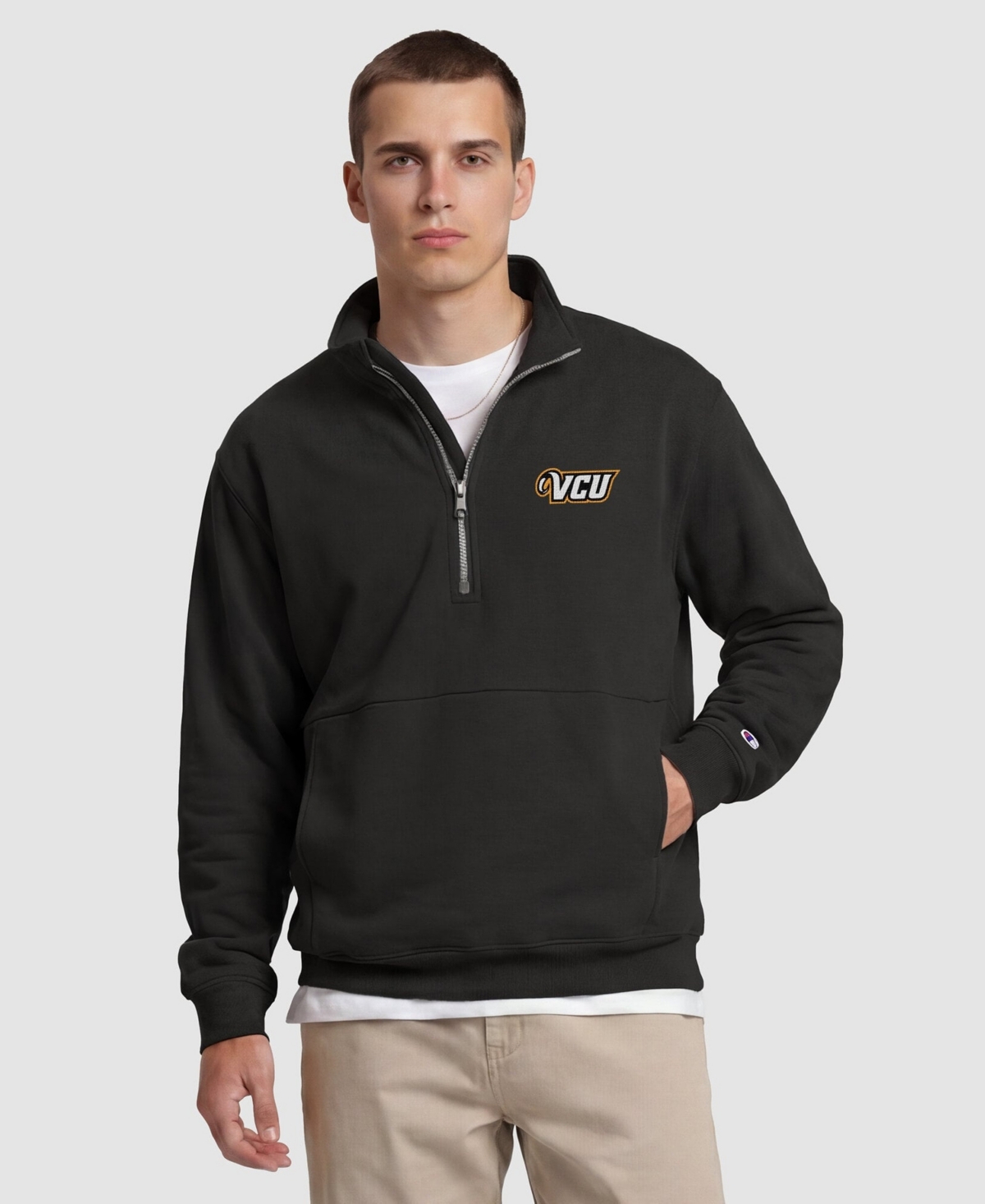 Champion Men's Black Vcu Rams Quarter-Zip Fleece Pullover - Black, Gold