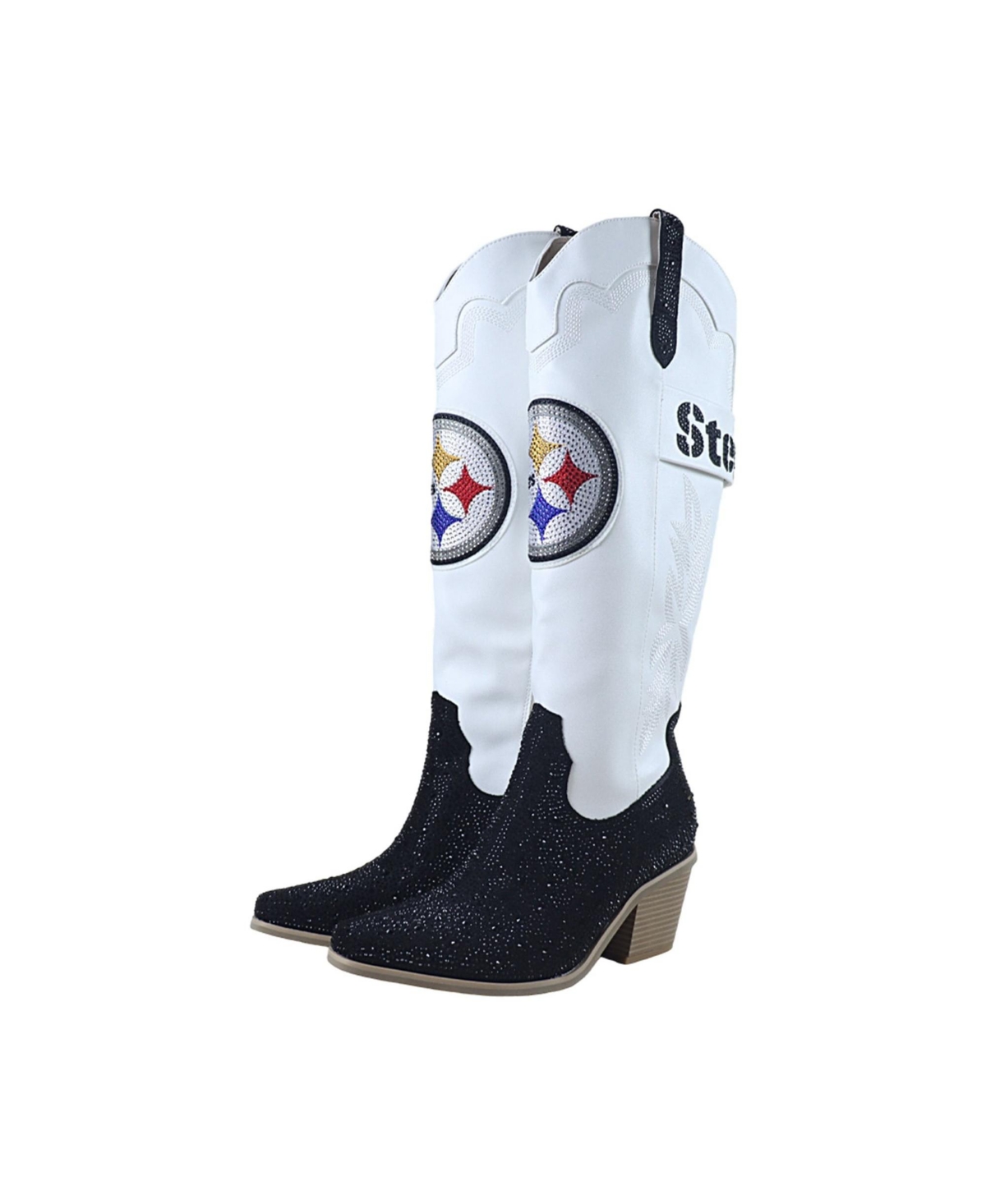 Fabgating By Cuce Women's White Pittsburgh Steelers Crystal Cowboy Boots - White, Black