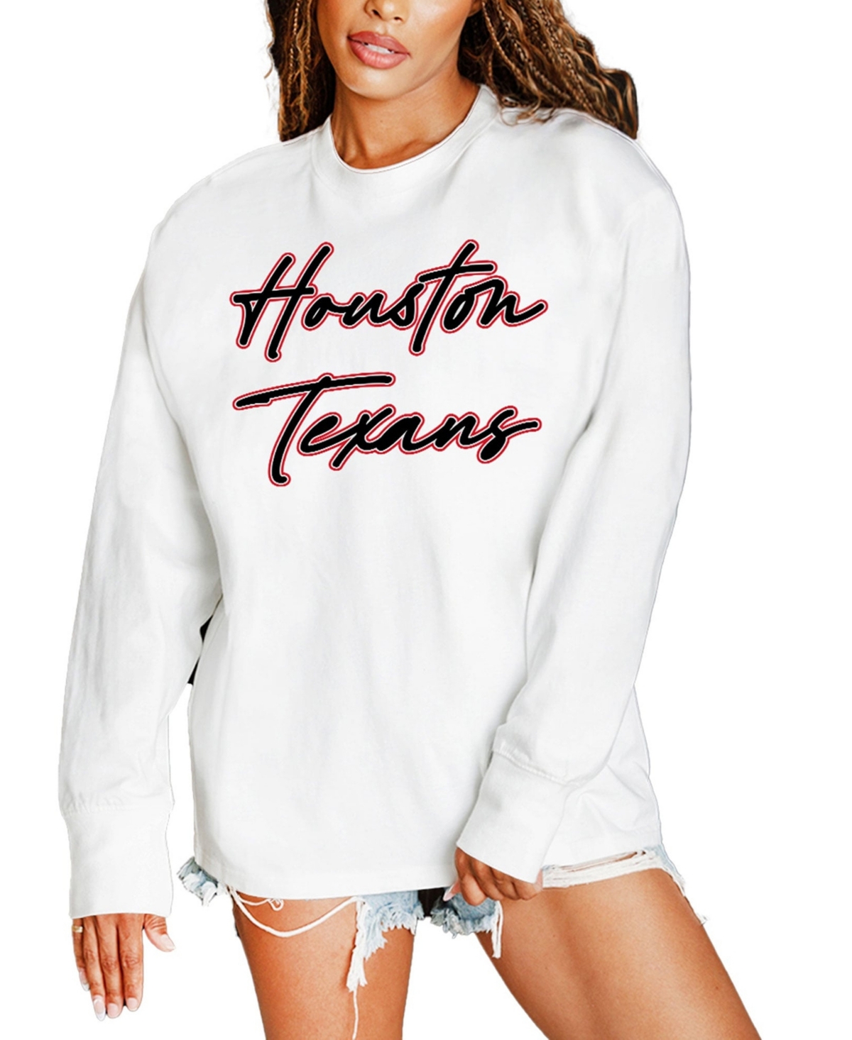 Gameday Couture Women's White Houston Texans Classic Comeback Oversized Long-Sleeve T-Shirt - White