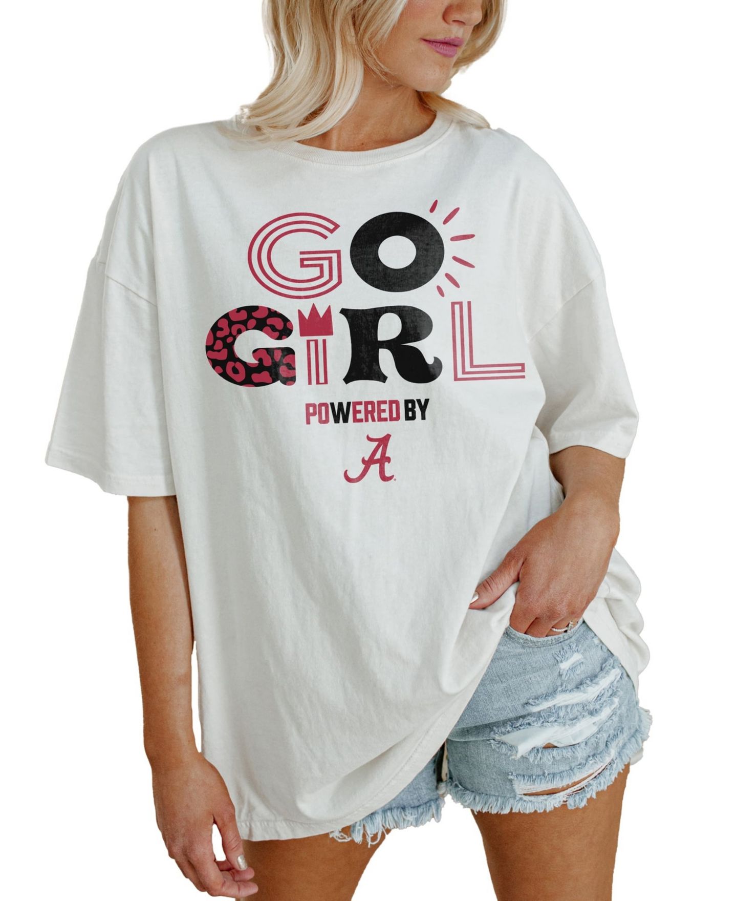 Женская футболка Gameday Couture White Alabama Crimson Tide Powered By Go Girl Oversized — фото 1
