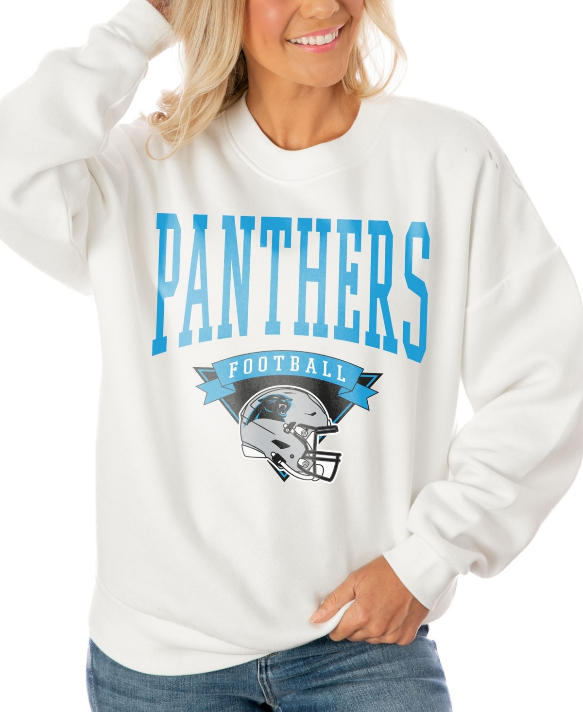 Gameday Couture Women's White Carolina Panthers Oversized Yard Line Tri-Blend Pullover Sweatshirt - White