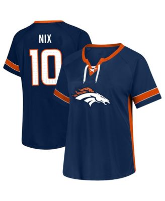 Women's Bo Nix Navy Denver Broncos Plus Size Lace Bling Name & Number T-Shirt