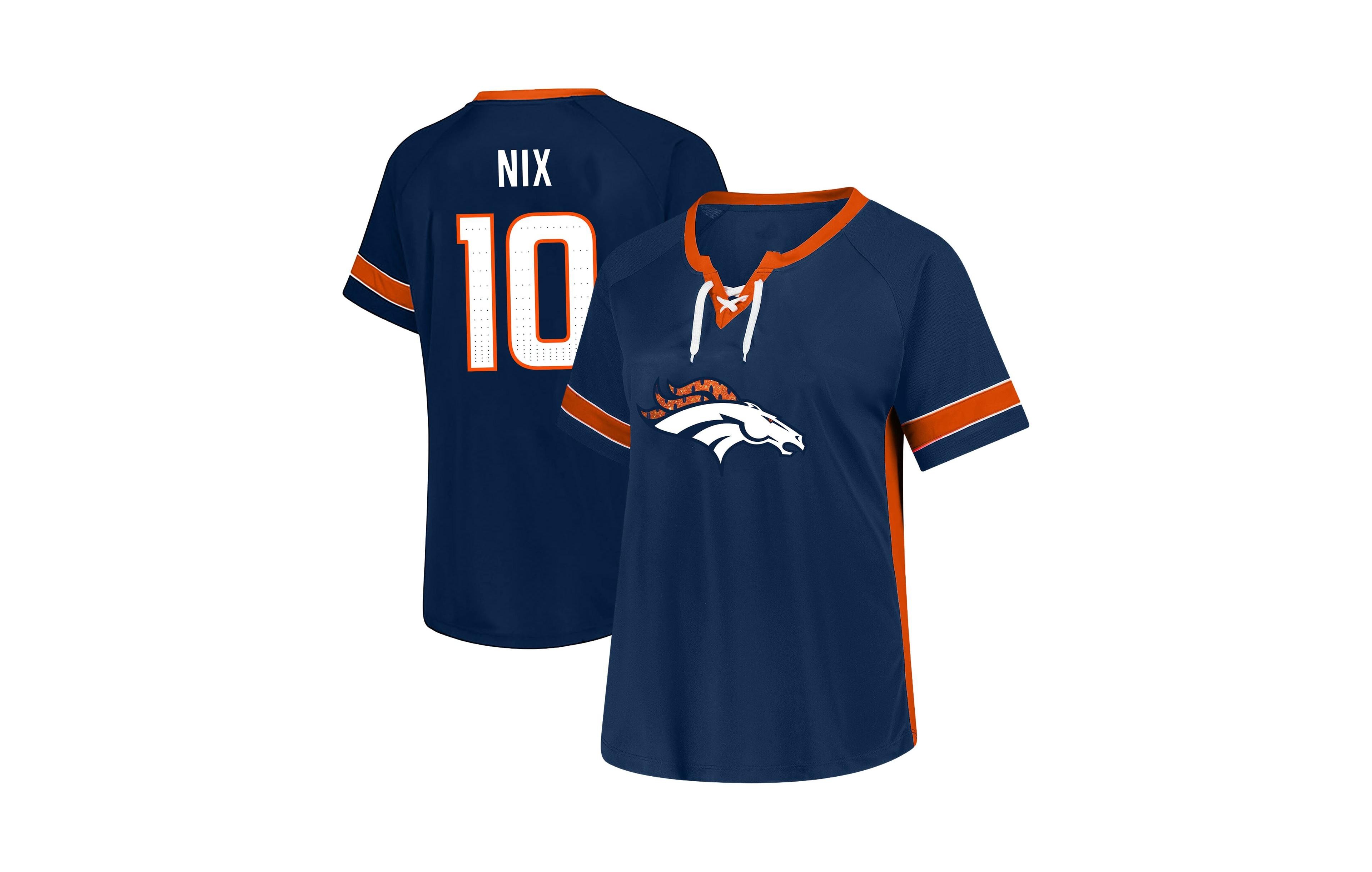 Fanatics Women's Bo Nix Navy Denver Broncos Plus Lace Bling Name & Number T-Shirt