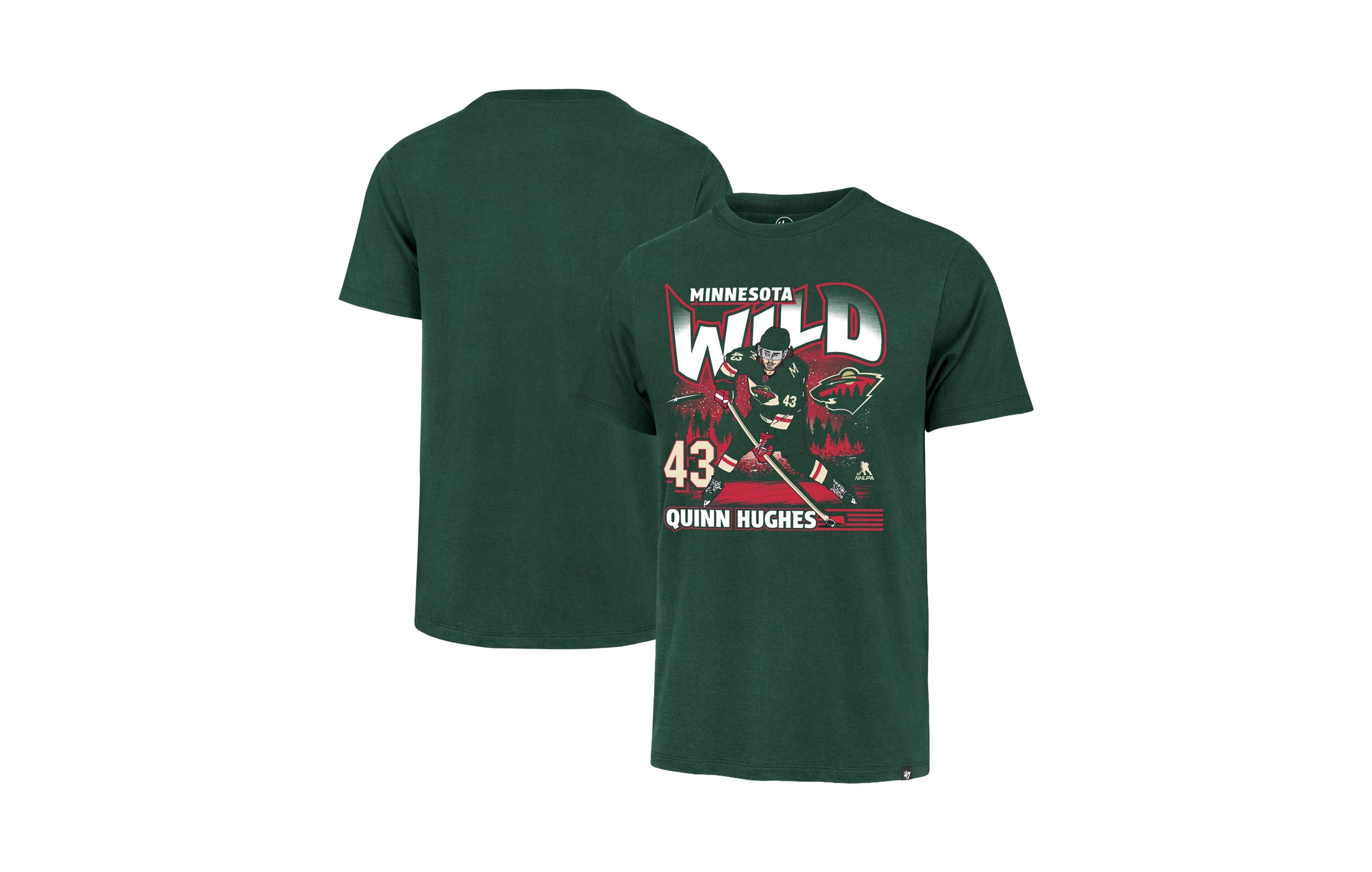 '47 Brand Men's Quinn Hughes Green Minnesota Wild City Name & Number T-Shirt