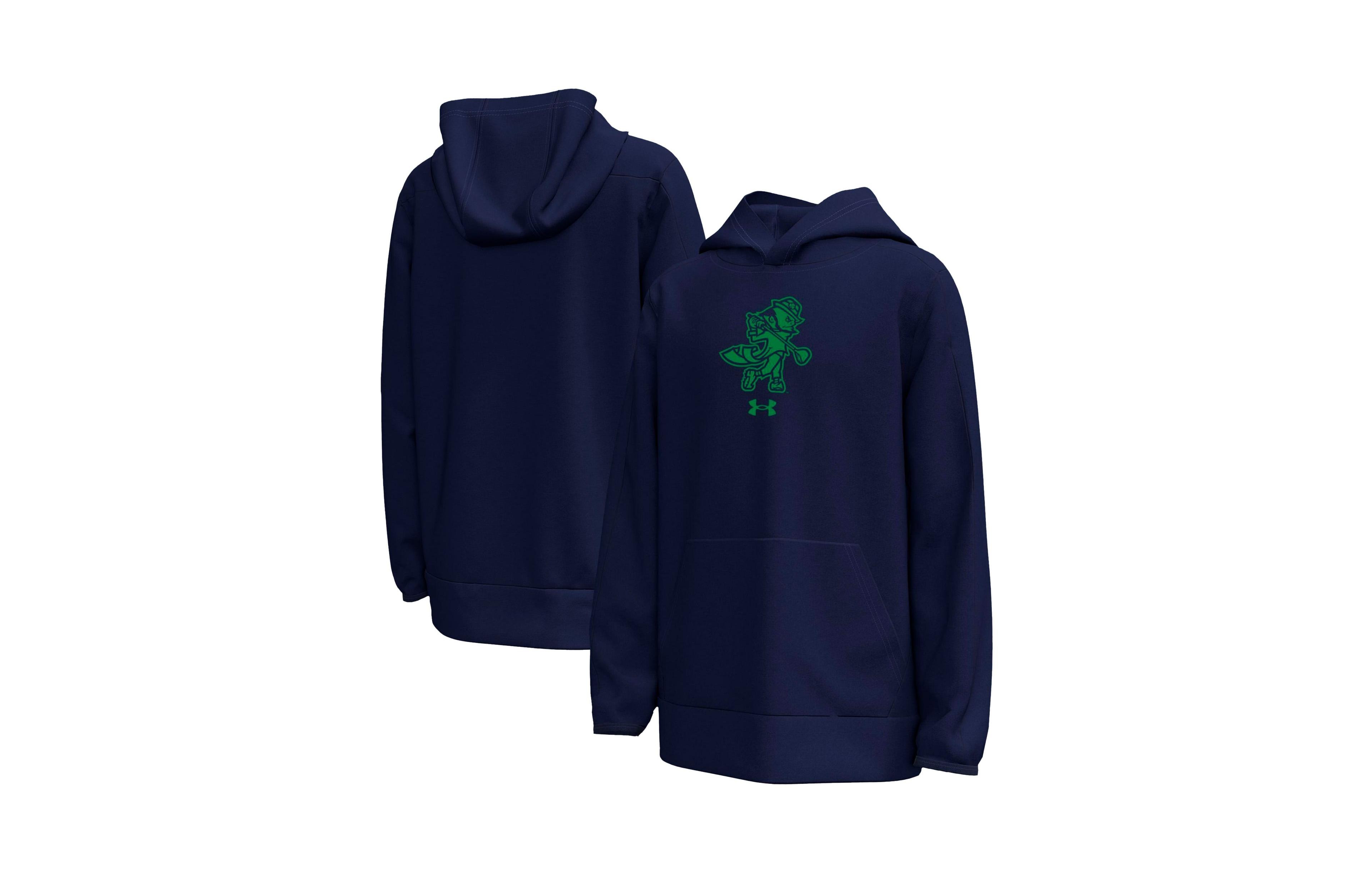 Under Armour Big Boys' and Girls' Navy Notre Dame Fighting Irish Golfing Leprechaun Fleece Performance Hoodie