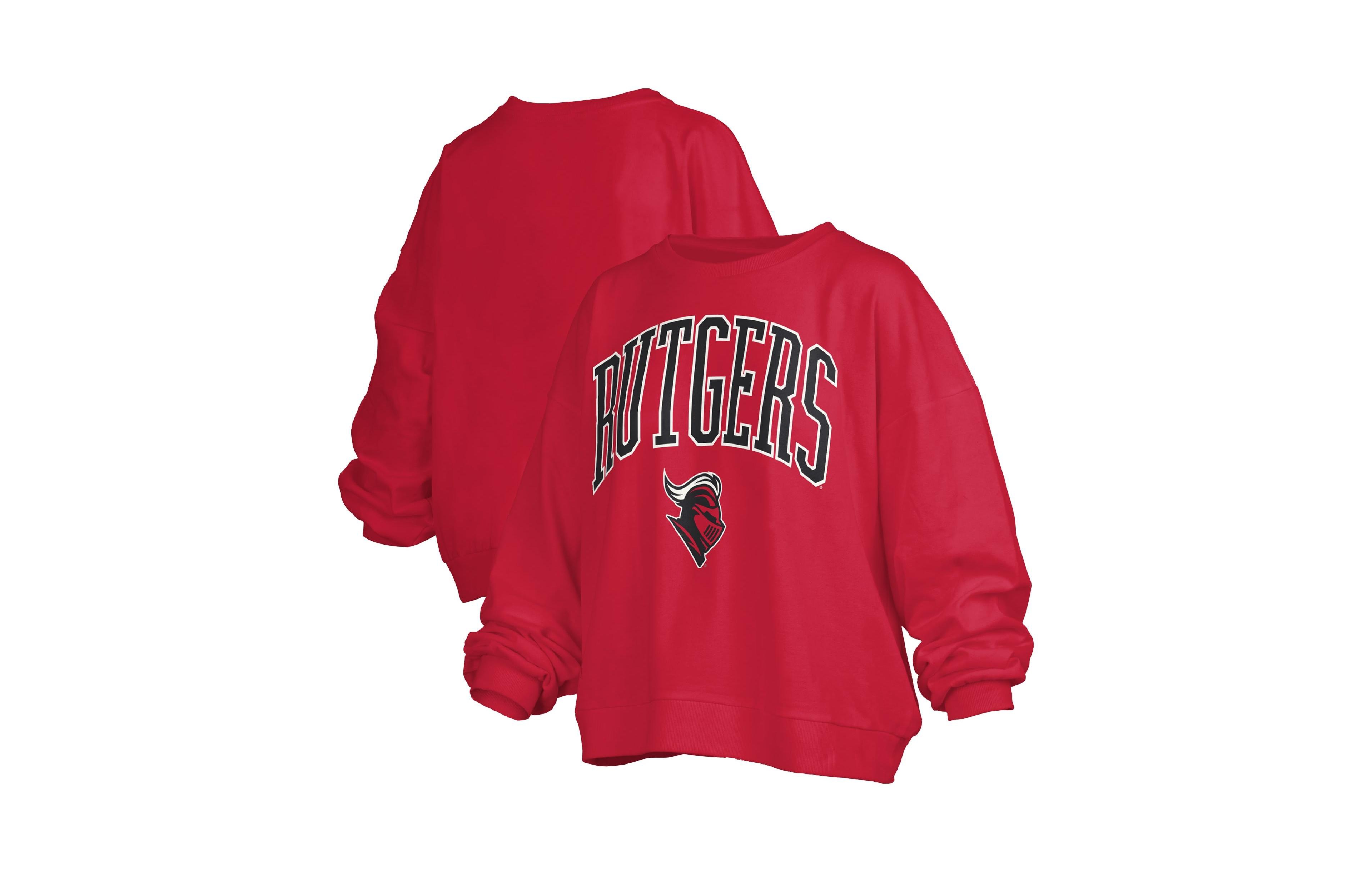 Pressbox Women's Scarlet Rutgers Knights Oversized Janise Arch Over Logo Fleece Sweatshirt