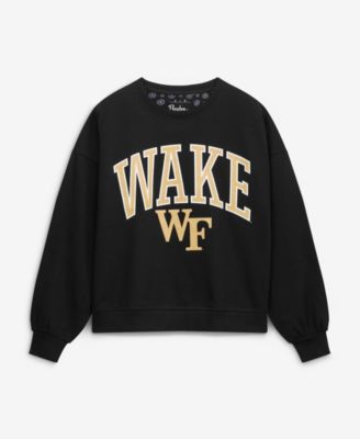 Women's Black Wake Forest Demon Deacons Oversized Janise Arch Over Logo Fleece Sweatshirt