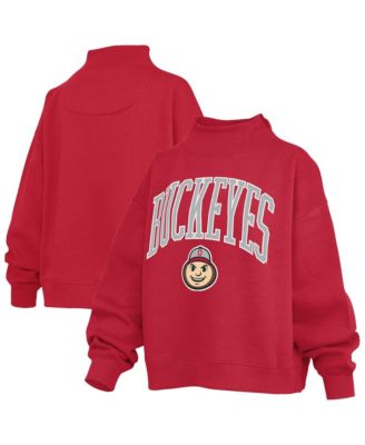 Women's Scarlet Ohio State Buckeyes Oversized Slogan Fleece Mock Neck Sweatshirt