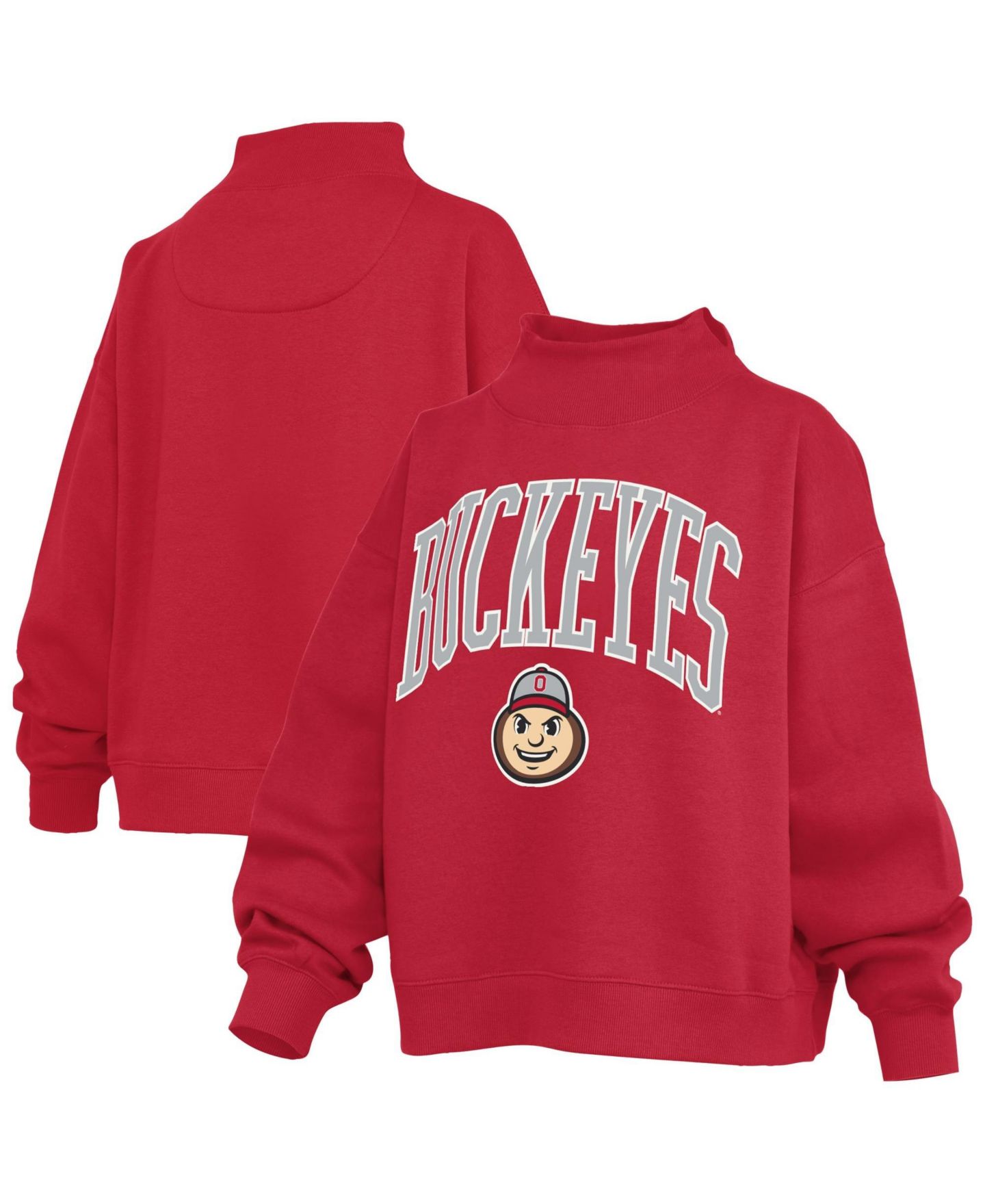 Женская толстовка Pressbox Scarlet Ohio State Buckeyes Oversized Slogan Fleece Mock Neck — фото 1