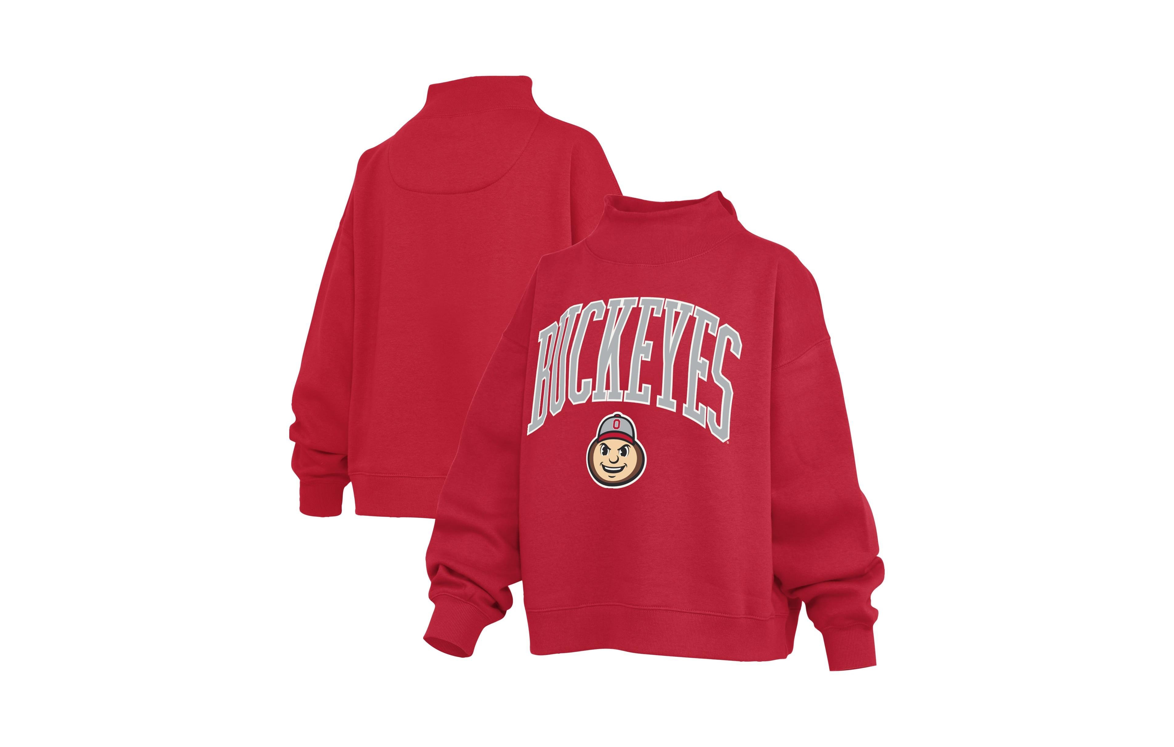 Pressbox Women's Scarlet Ohio State Buckeyes Oversized Slogan Fleece Mock Neck Sweatshirt