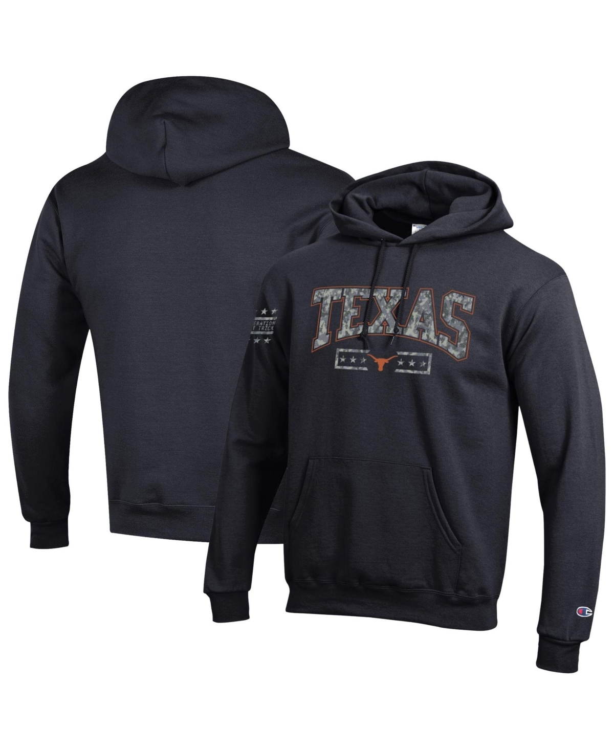 Champion Men's Black Texas Longhorns Operation Hat Trick Camo Script Powerblend Fleece Hoodie - Black