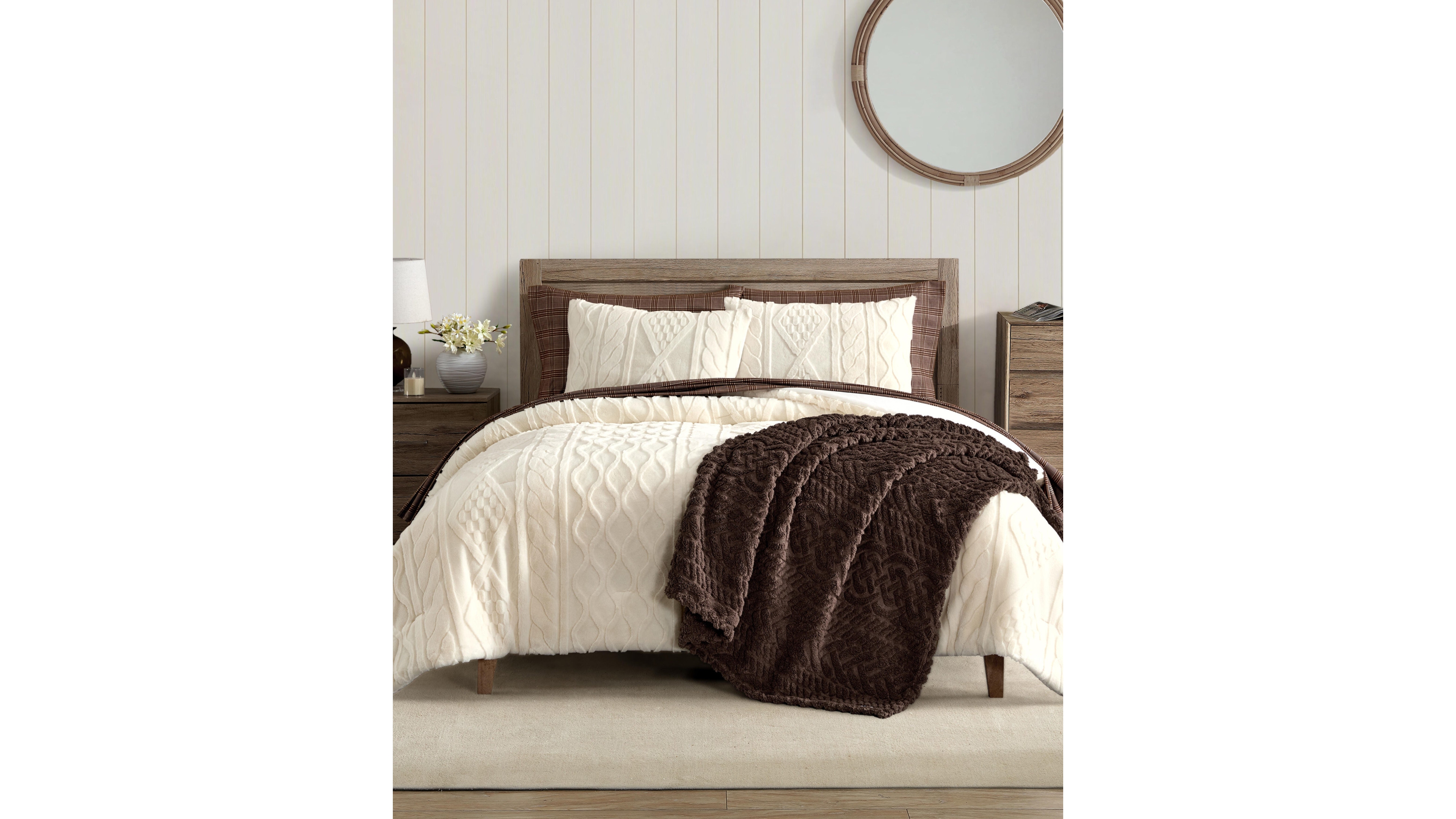 Nautica Willow Cable Knit Faux Fur 3-Piece Comforter Set, King