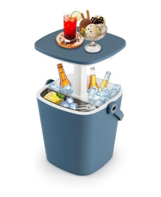 3-in-1 Portable Cooler Bar Table with Bottle Opener and Lift Top Lid for Camping Poolside