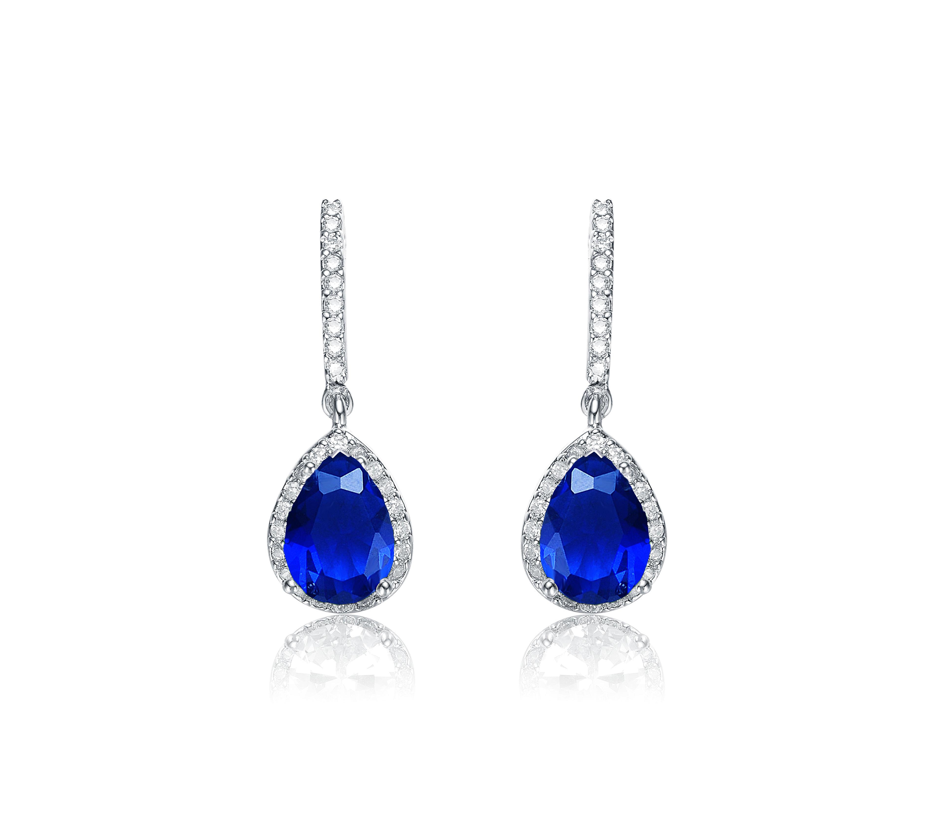 Sterling Silver White Gold Plated Cubic Zirconia Teardrop Earrings