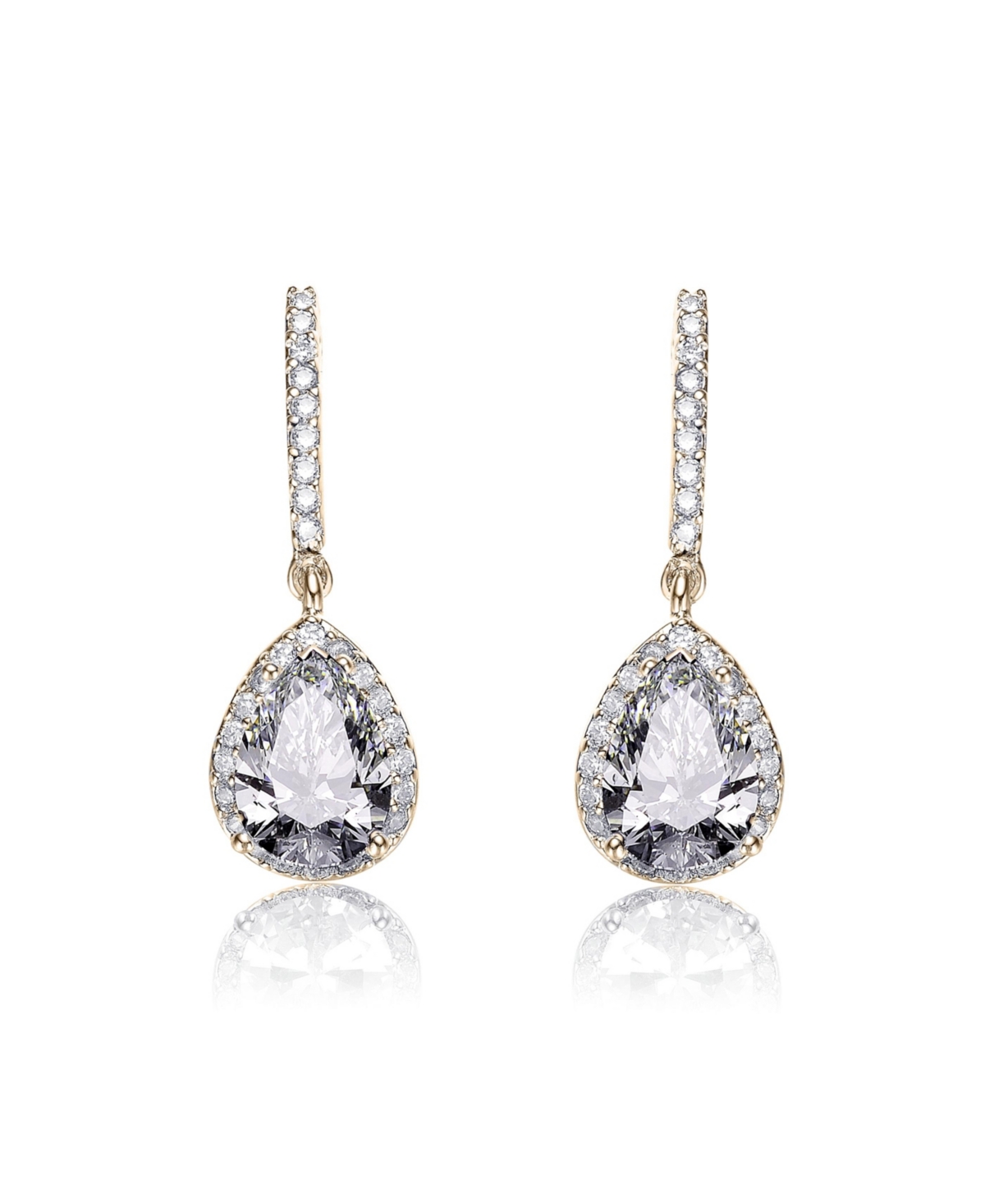 Sterling Silver White Gold Plated Cubic Zirconia Teardrop Earrings - Gold