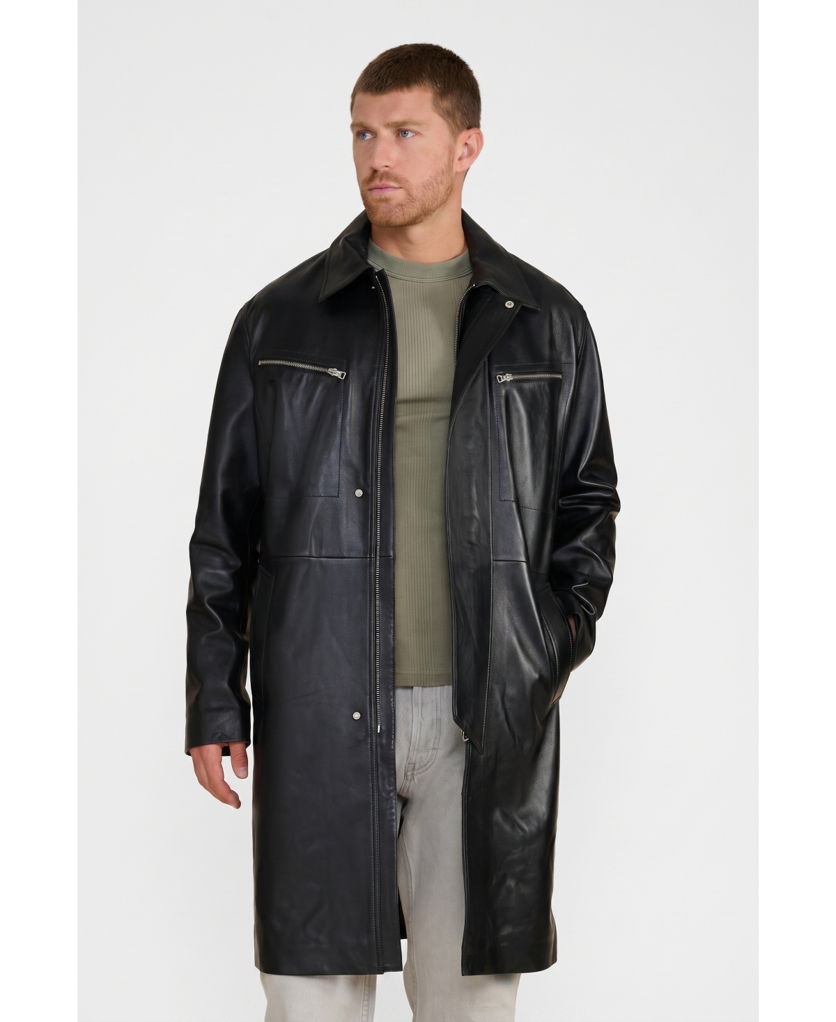 Furniq Uk Men's Leather Trench Coat - Black
