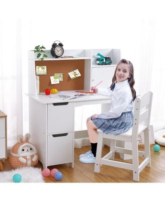 Kids Desk White MDF Wooden Writing Desk for Children Study Table with Large Workspace