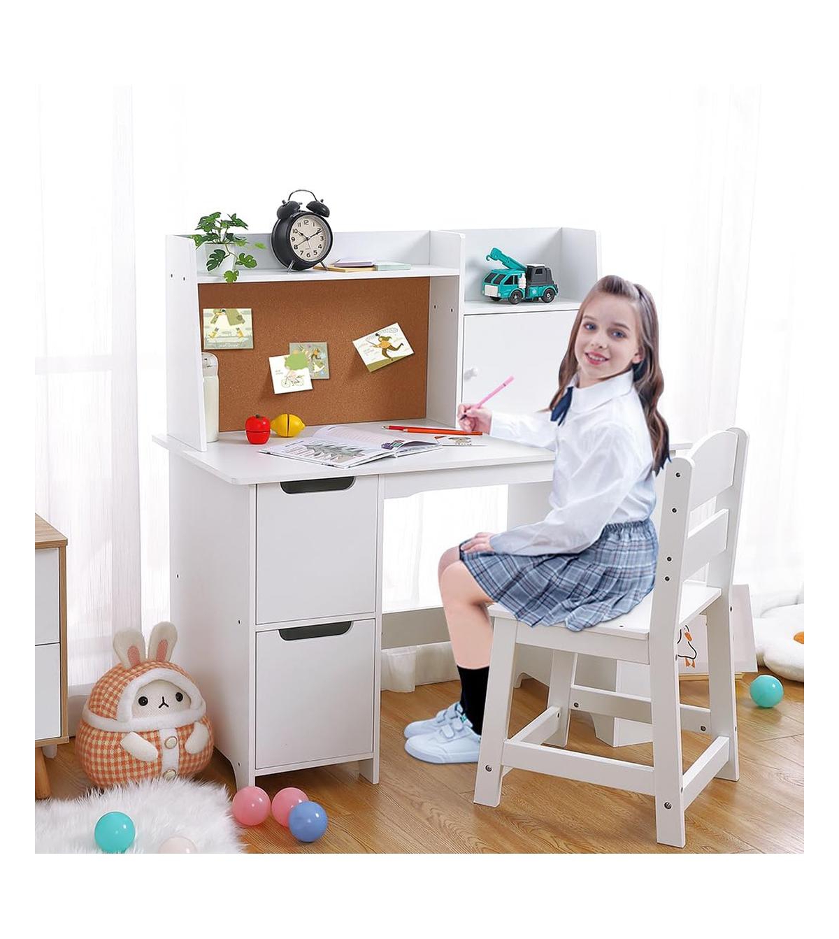 gaomon Kids Desk White Mdf Wooden Writing Desk for Children Study Table with Large Workspace