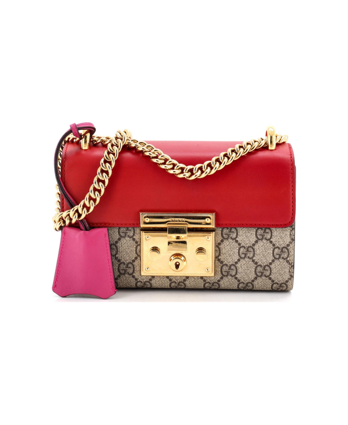 Pre-Owned Gucci Small Padlock Shoulder Bag Gg Coated Canvas and Leather - Red
