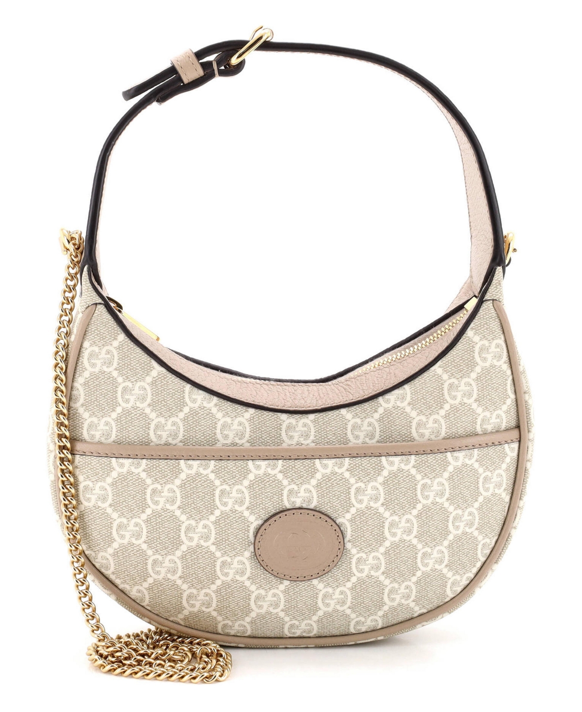 Pre-Owned Gucci Mini Interlocking G Patch Half Moon Hobo Gg Coated Canvas - Natural